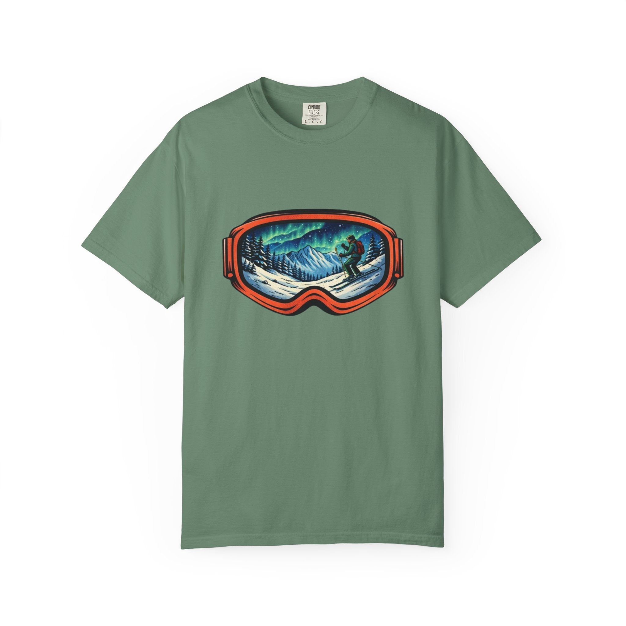 Northern Lights Ski Goggles T-Shirt | Aurora Skiing Landscape Design