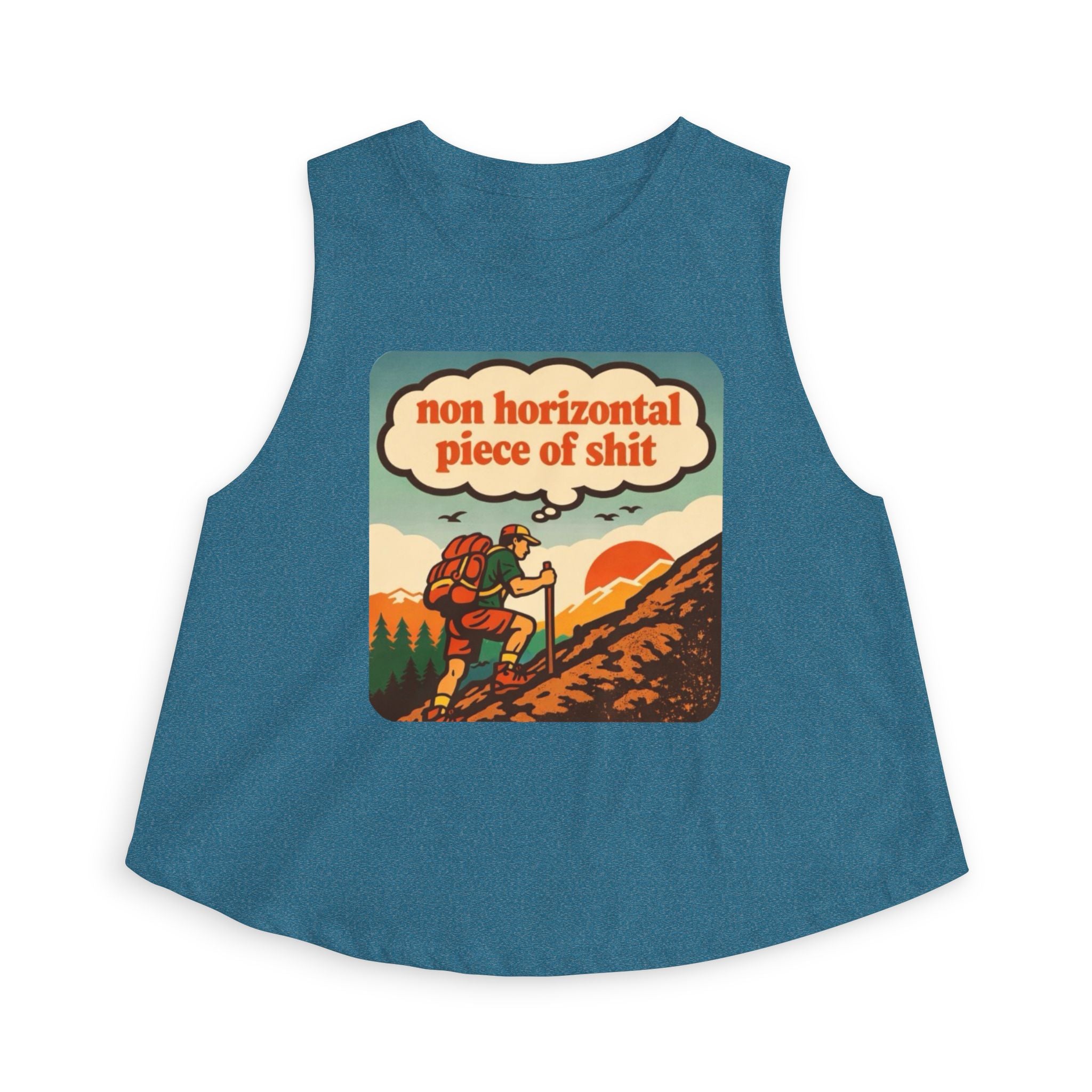 Hiking Graphic Crop Top | "non horizontal piece of shit" Retro Adventure Tank