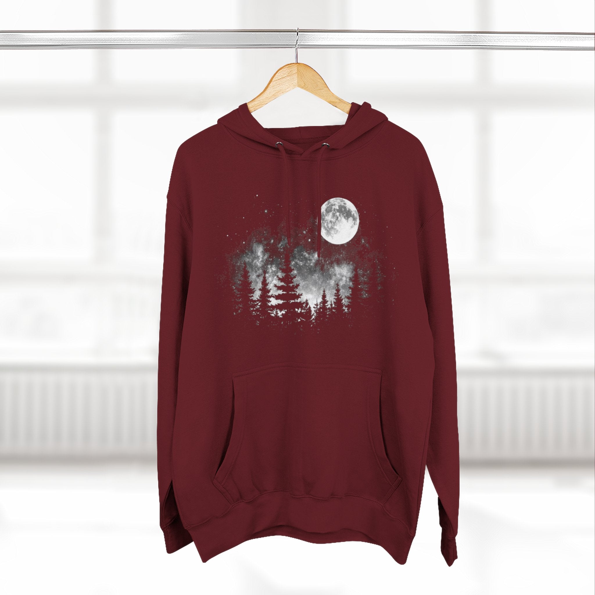 Moonlit Forest Hoodie | Moon & Pines Graphic Fleece Pullover