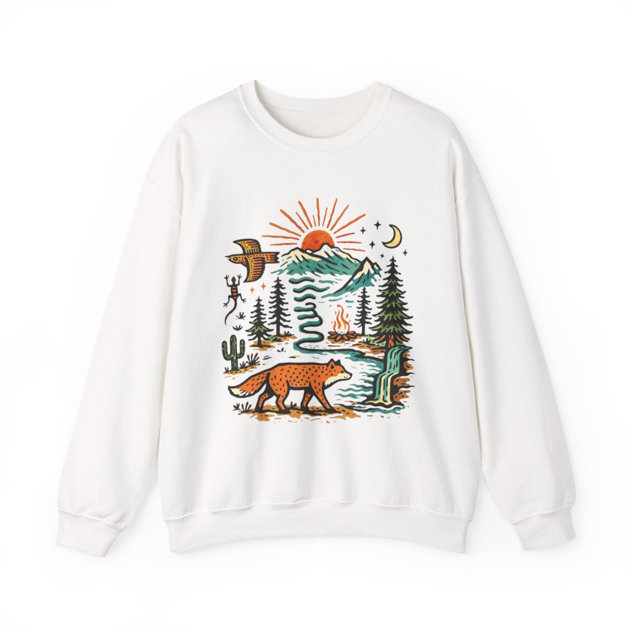 Nature Scene Crewneck Sweatshirt | Desert to Mountain Wildlife Graphic