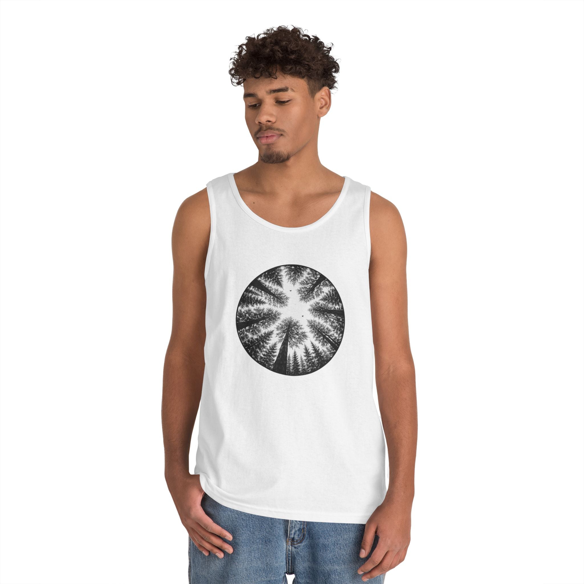 Tree Canopy Circle Tank Top | Forest Silhouette Nature Graphic Tank