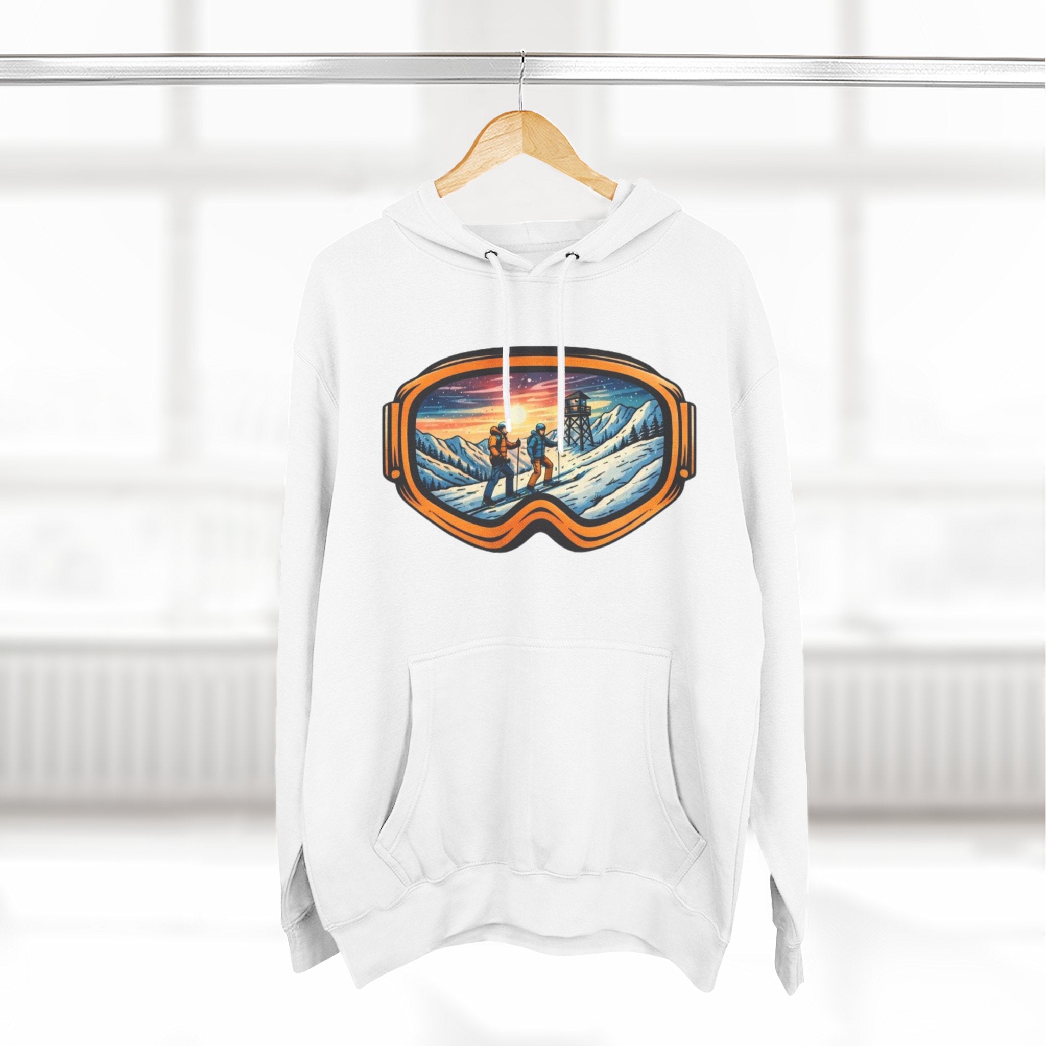 Ski Goggles Graphic Hoodie | Sunset Mountain Ski Fleece Pullover