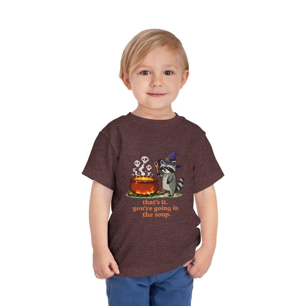 Toddler Tee | Cute Witch Raccoon with Cauldron "thats it, youre going in the soup"
