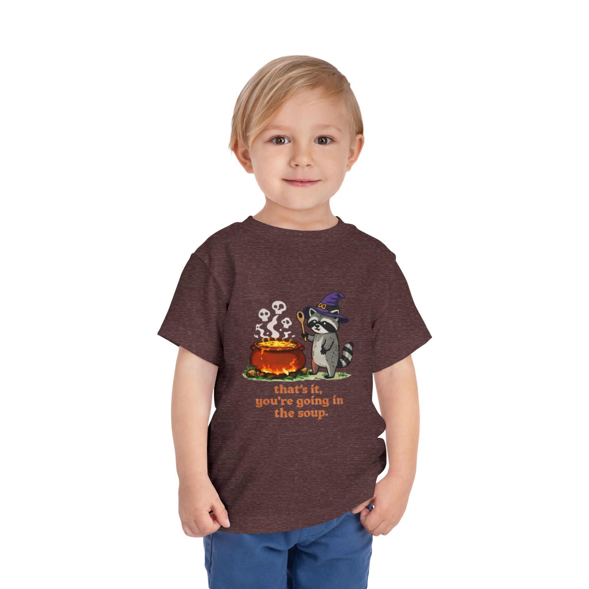 Toddler Tee | Cute Witch Raccoon with Cauldron "thats it, youre going in the soup"