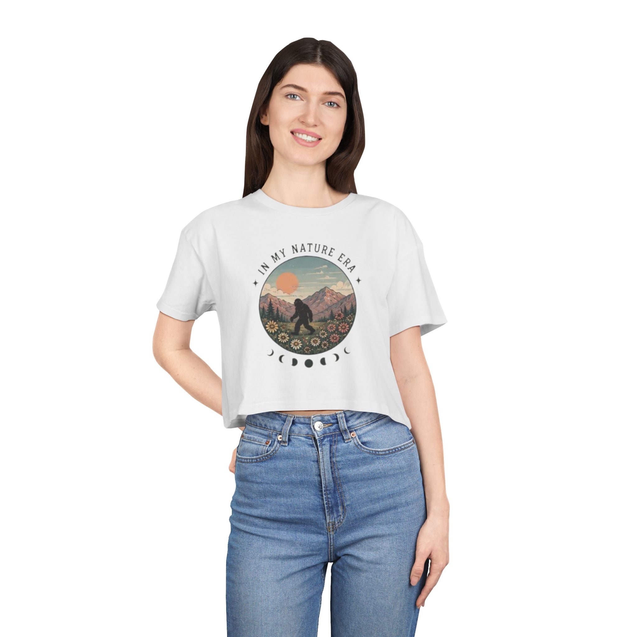 Nature Era Crop Tee | "I Am My Nature Era" Mountain & Sun Graphic