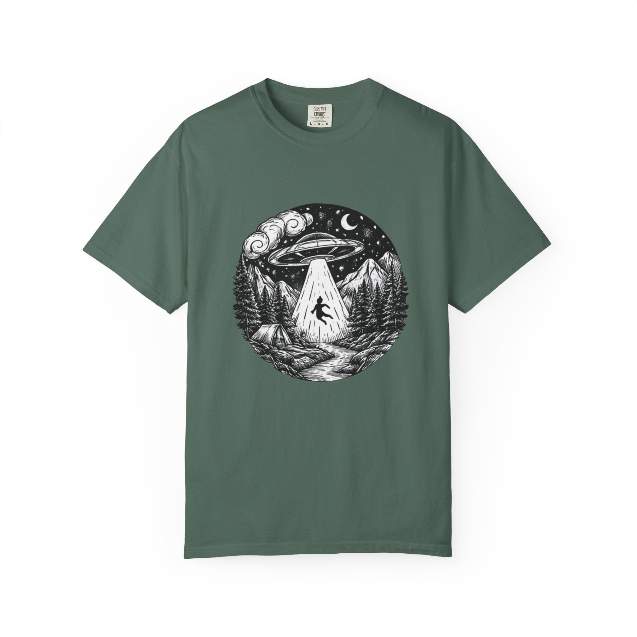 Alien Abduction Forest T-Shirt | Retro UFO Nature Graphic Tee