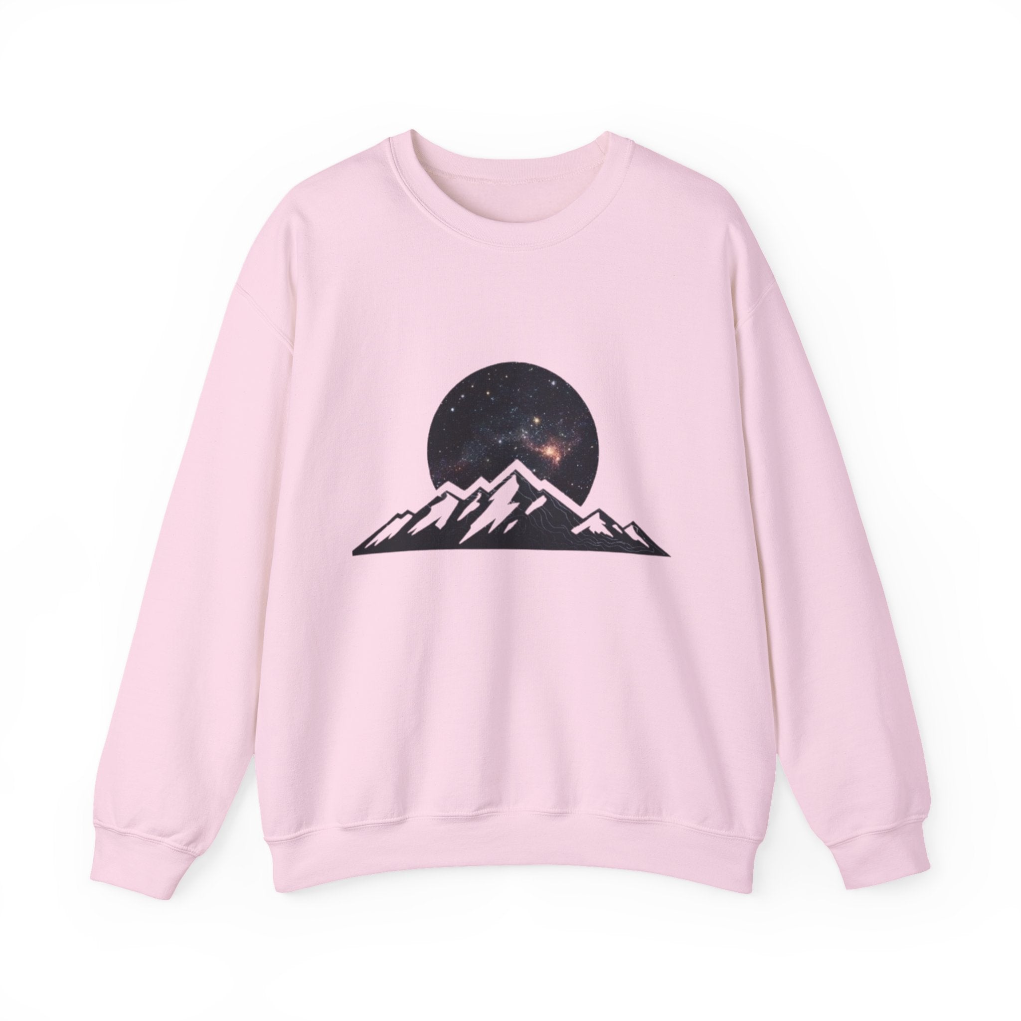 Mountain Night Crewneck Sweatshirt | Galaxy Moon & Peaks Graphic