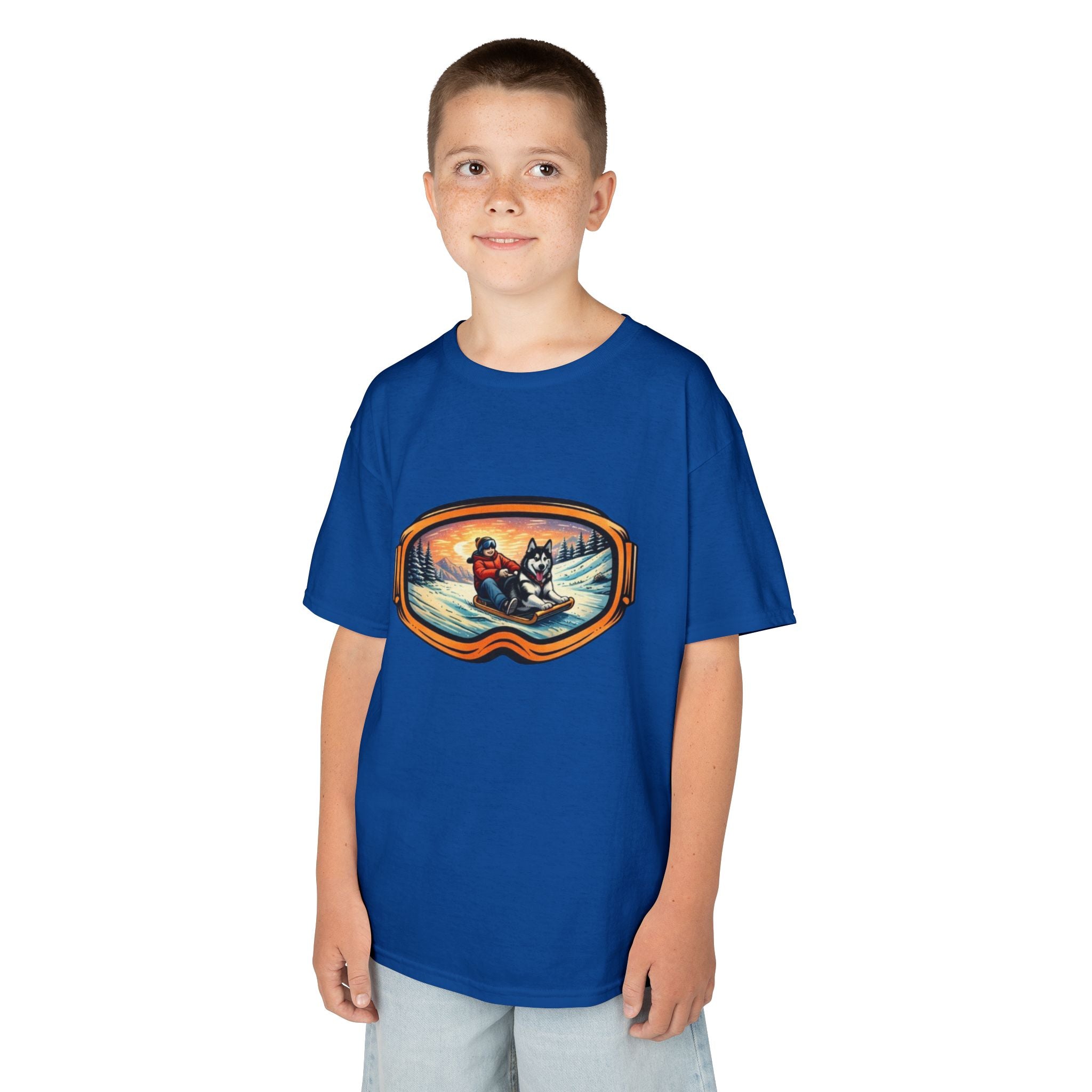 Kids Sledding with Dog Tee | Boys Best Friend Winter Graphic