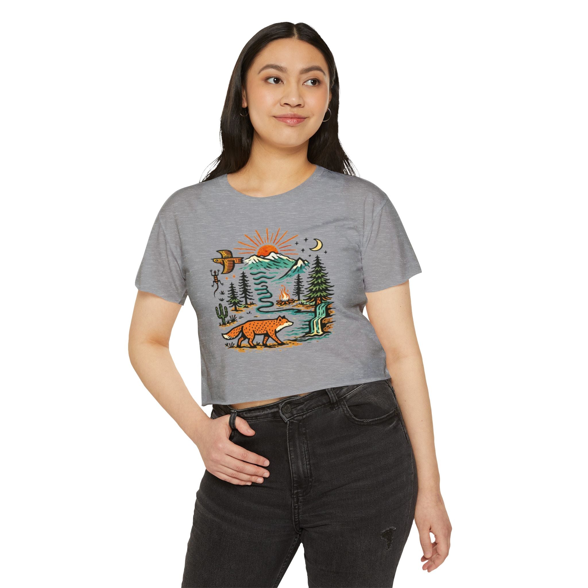 Wildlife Sunset Crop Top | Fox & Mountain Festival Tee