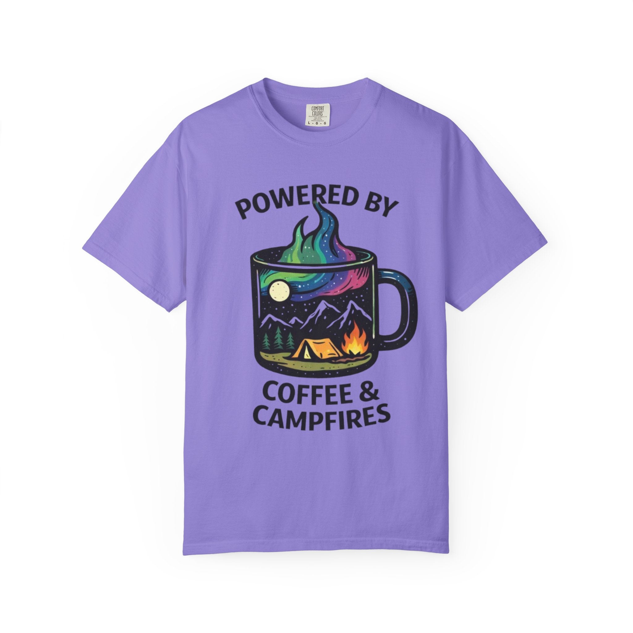 Powered by Coffee & Campfires T-shirt | Camping Mug Nature Graphic