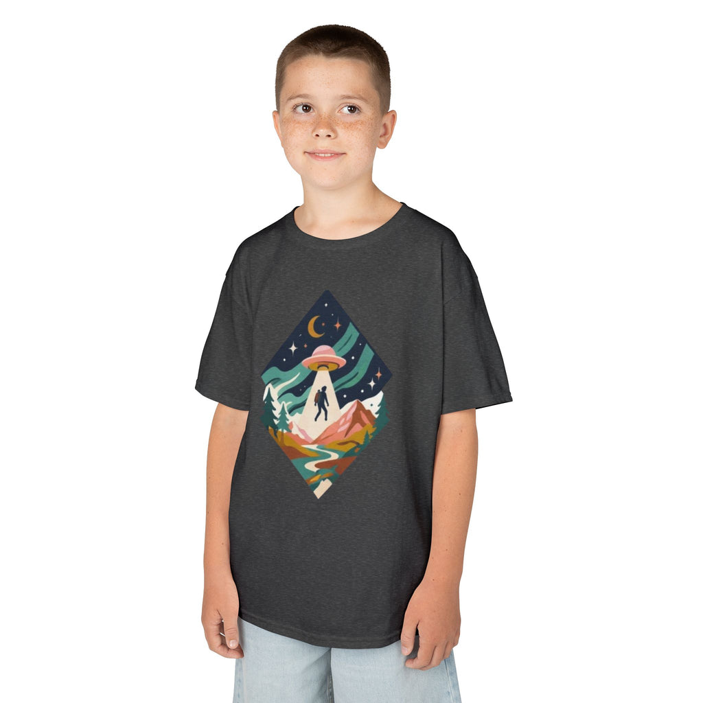 Kids Tee | Colorful UFO Abduction Mountain Scene