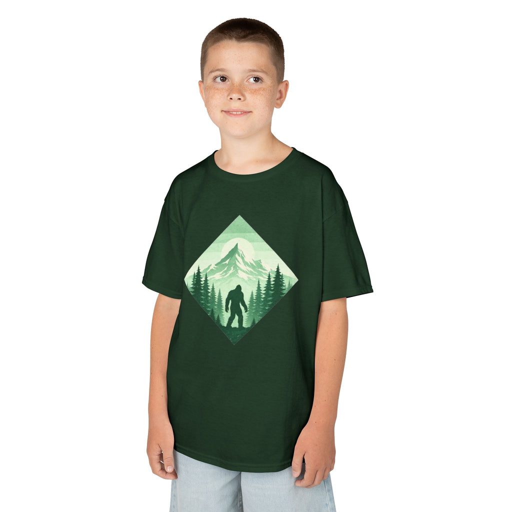 Kids Tee | Green Mountain Bigfoot Silhouette Nature Graphic