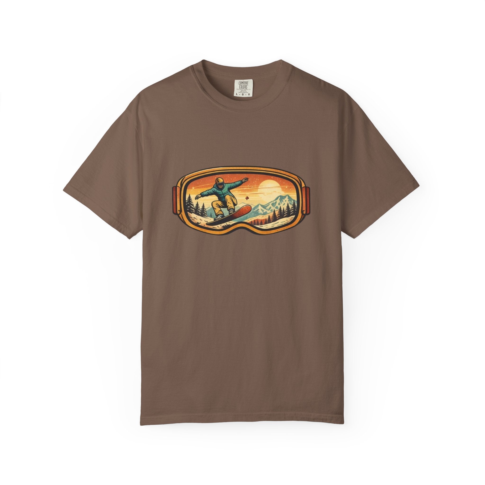 Snowboard Goggles Graphic T-Shirt | Retro Mountain Snowboarding Tee