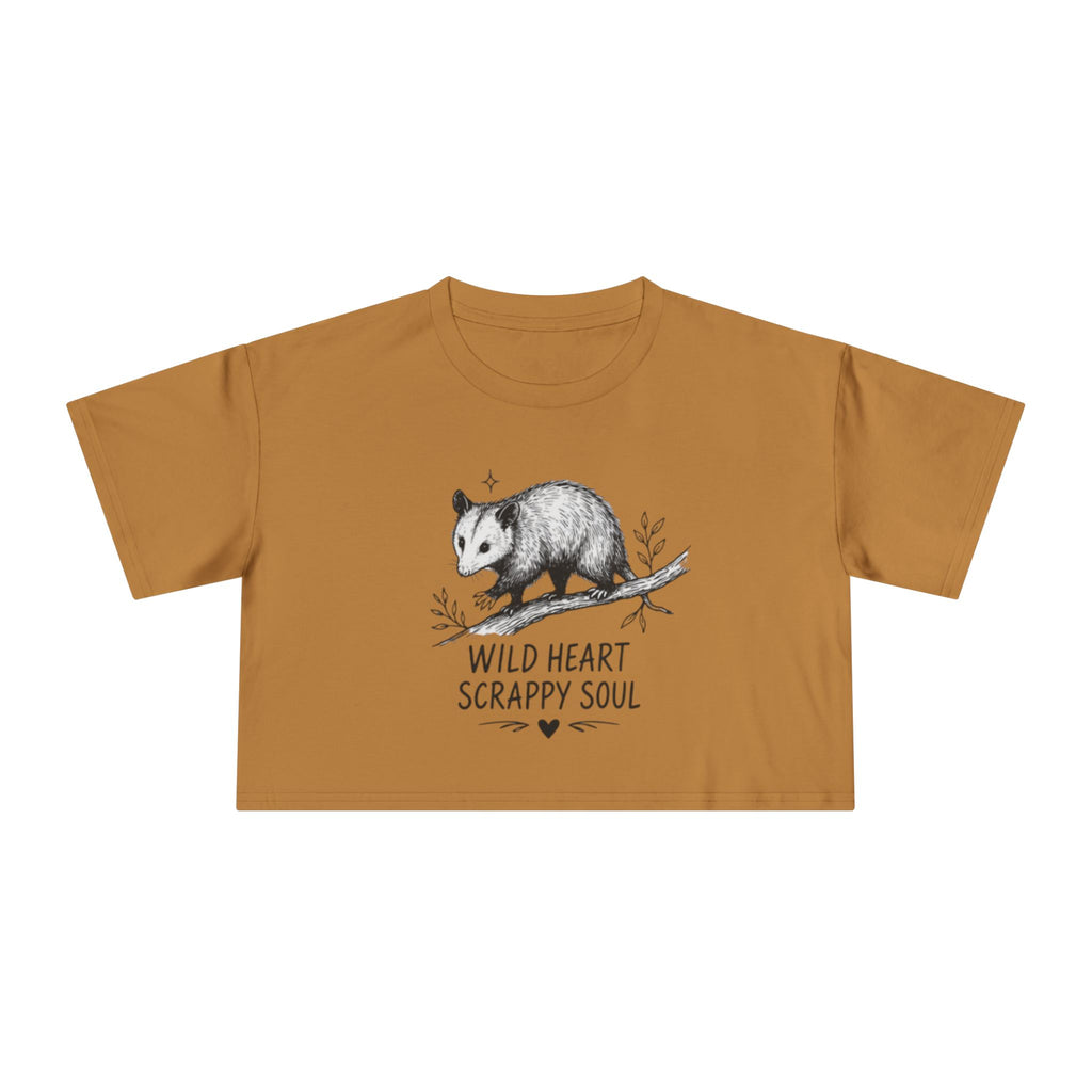 Crop Tee | Wild Heart Scrappy Soul Opossum Graphic Womens Cropped T-Shirt