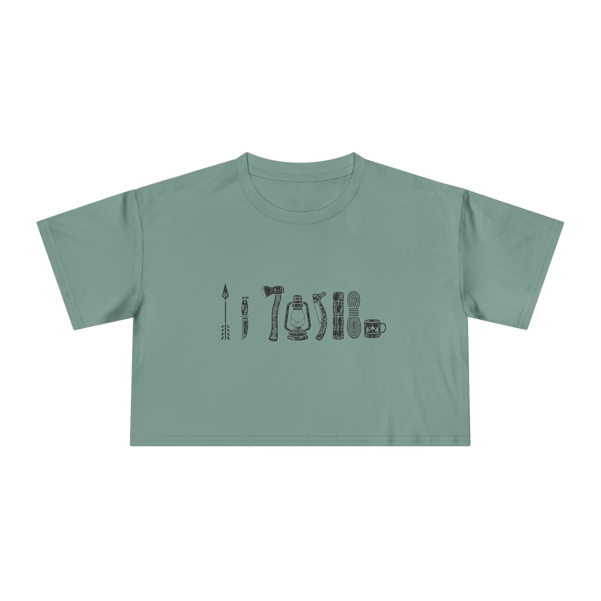 Crop Tee | Minimalist Vintage Camping Gear Illustration