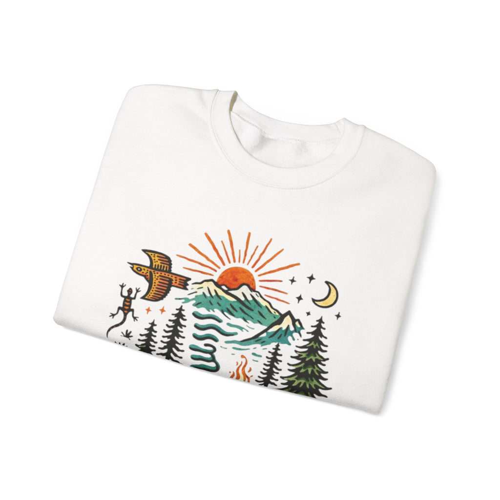 Nature Scene Crewneck Sweatshirt | Desert to Mountain Wildlife Graphic