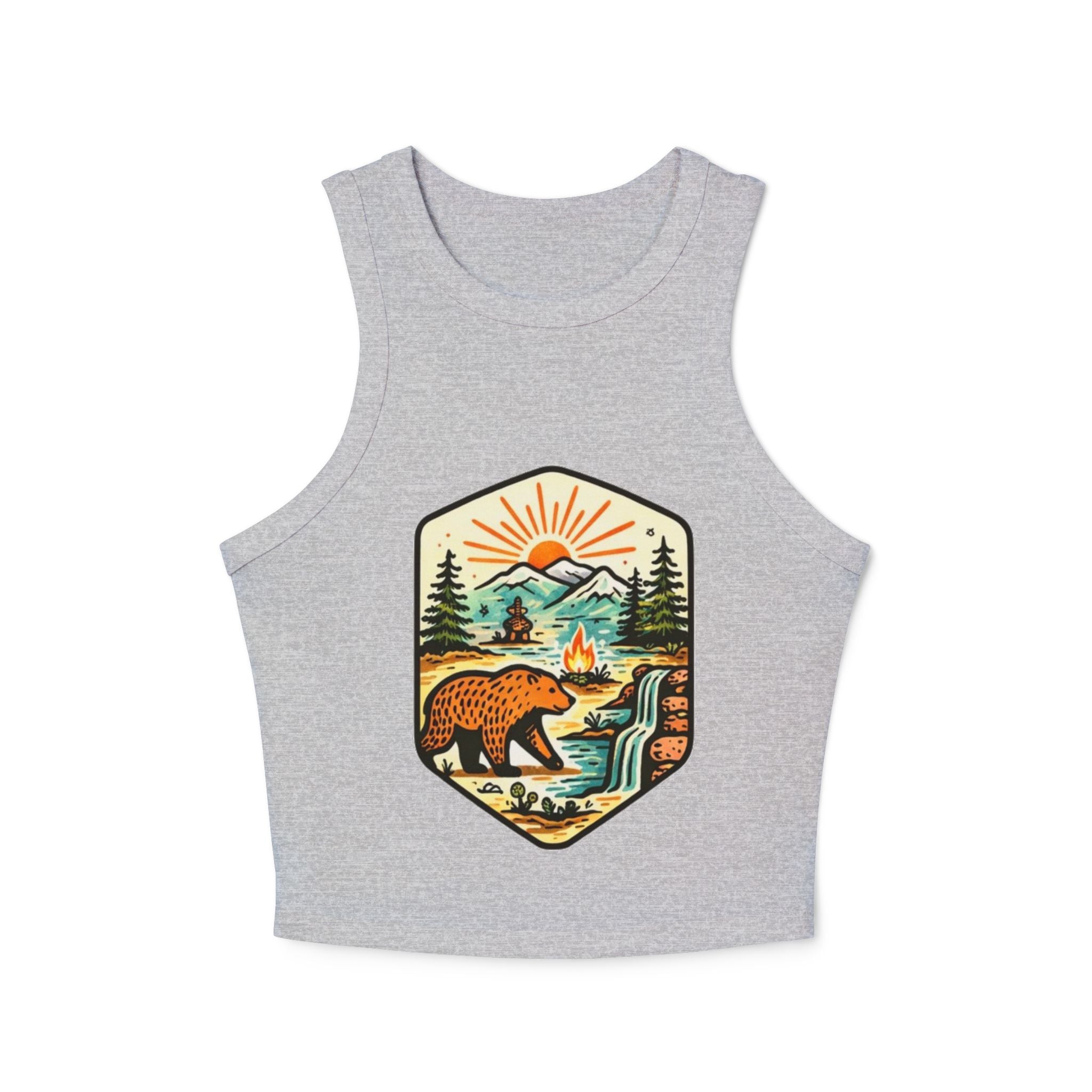 Womens Racer Tank Top | Retro Bear Mountain Camp Graphic