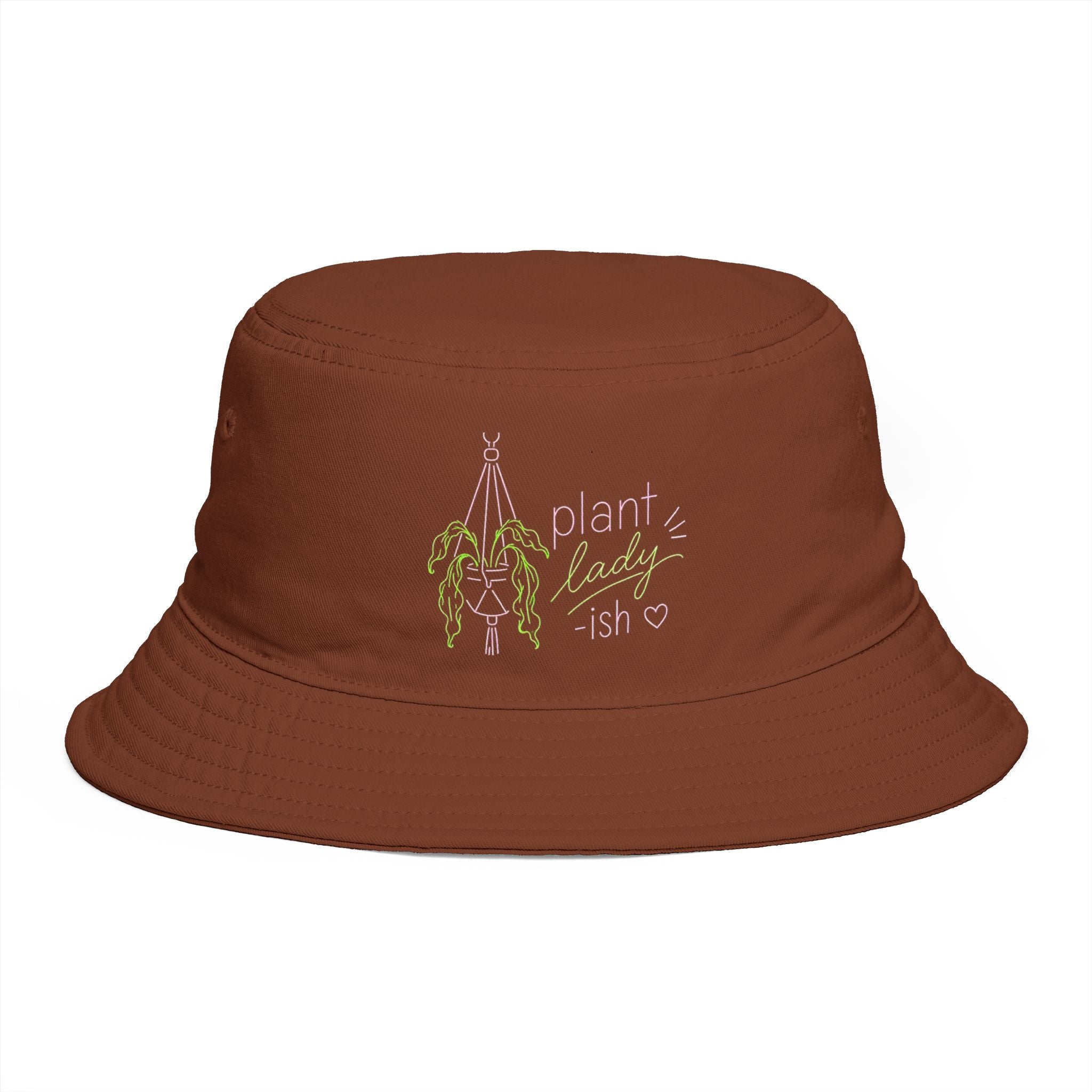 Plant Lady-ish Rust Bucket Hat | Embroidered Macrame Hanger Garden Hat
