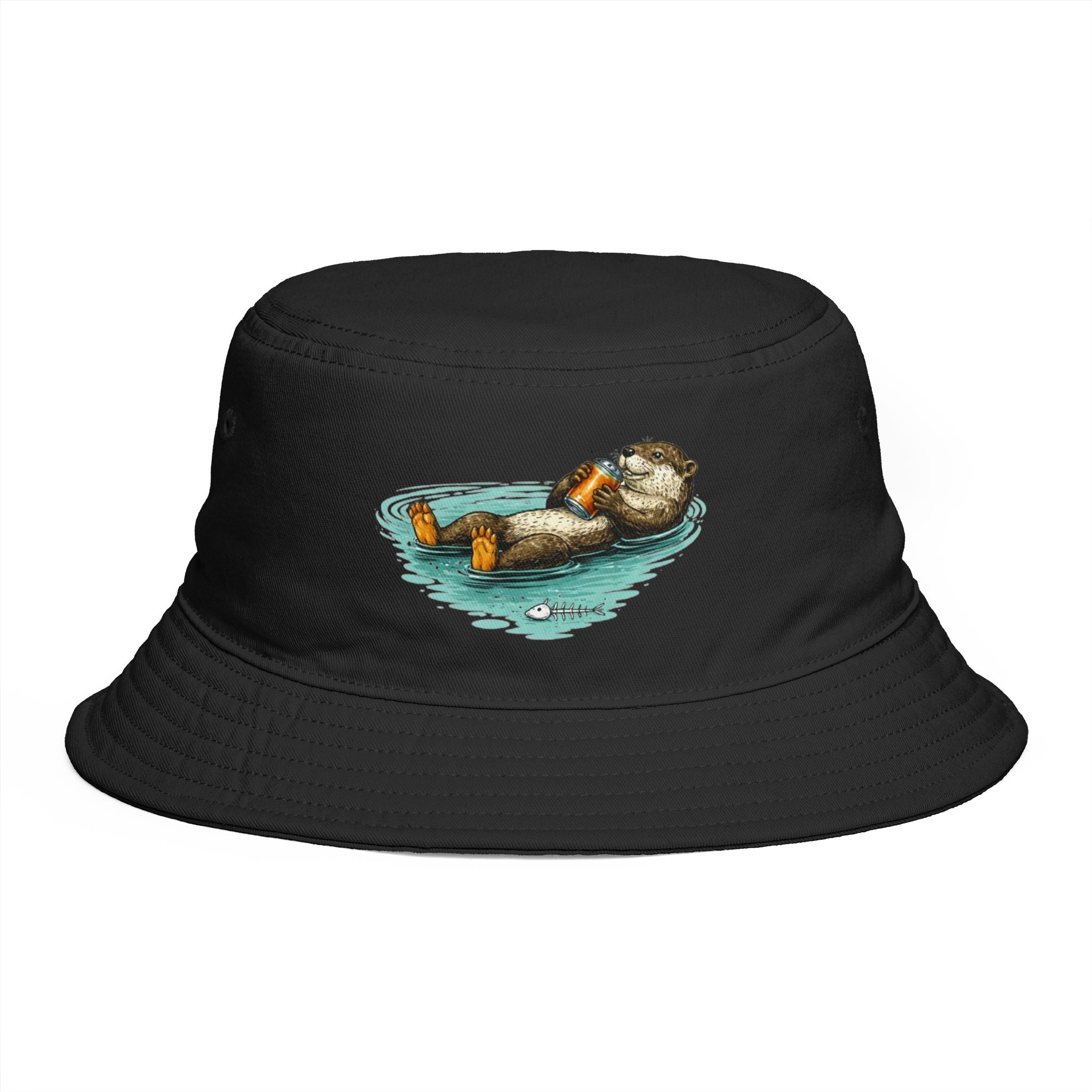 Otter Float Bucket Hat | Cute River Otter Relaxing on Water, Casual Outdoor Sun Hat