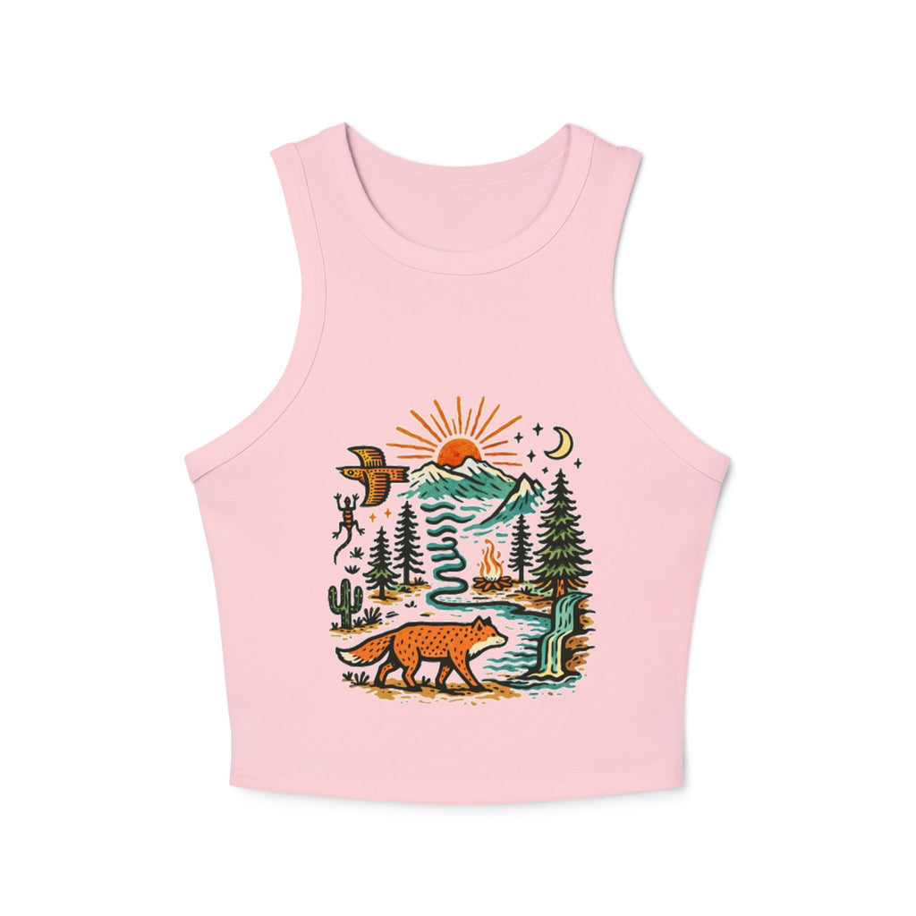 Womens Ribbed Tank Top | Sunset Wilderness Nature Graphic | Fox & Mountains