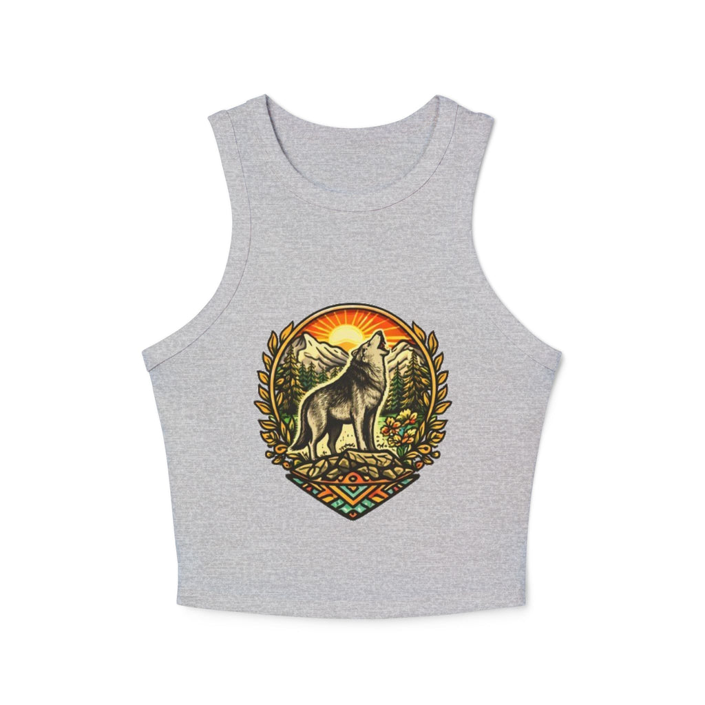 Wolf Sunrise Racer Tank Top | Vintage Nature Graphic Crop