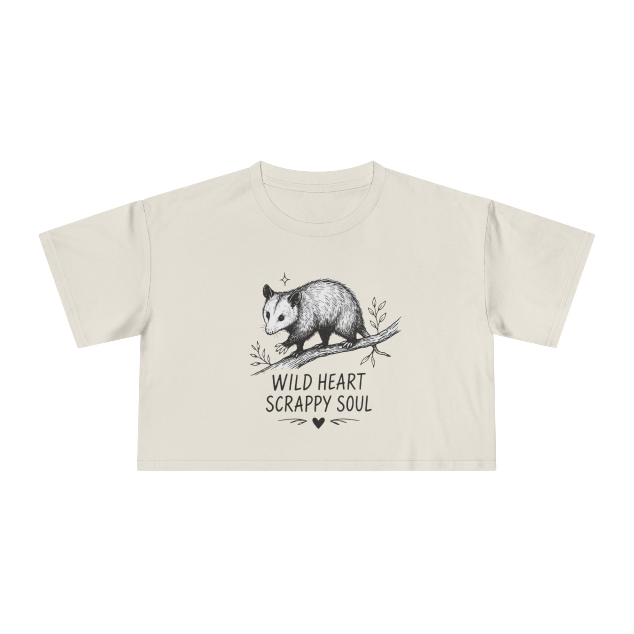 Crop Tee | Wild Heart Scrappy Soul Opossum Graphic Womens Cropped T-Shirt
