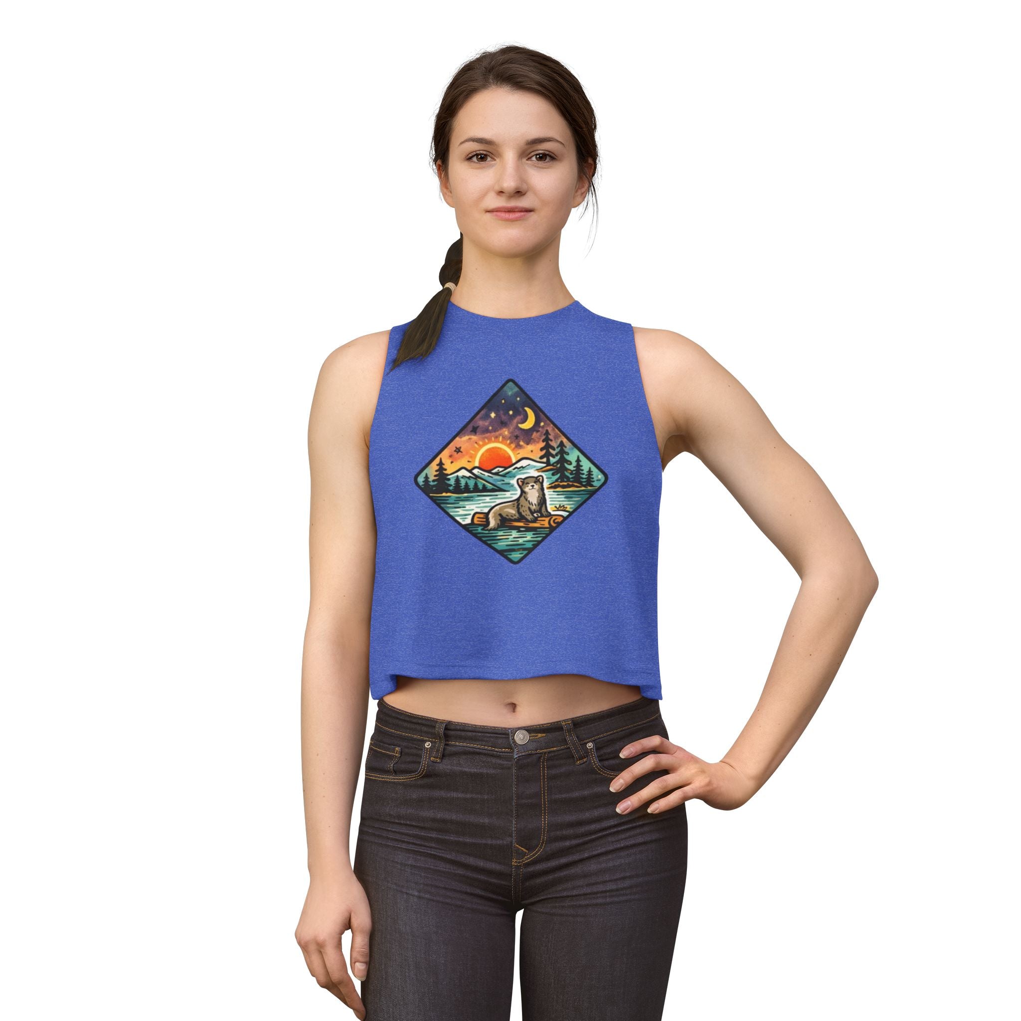 Retro Otter Sunset Galaxy Crop Top | Mountainscape Graphic