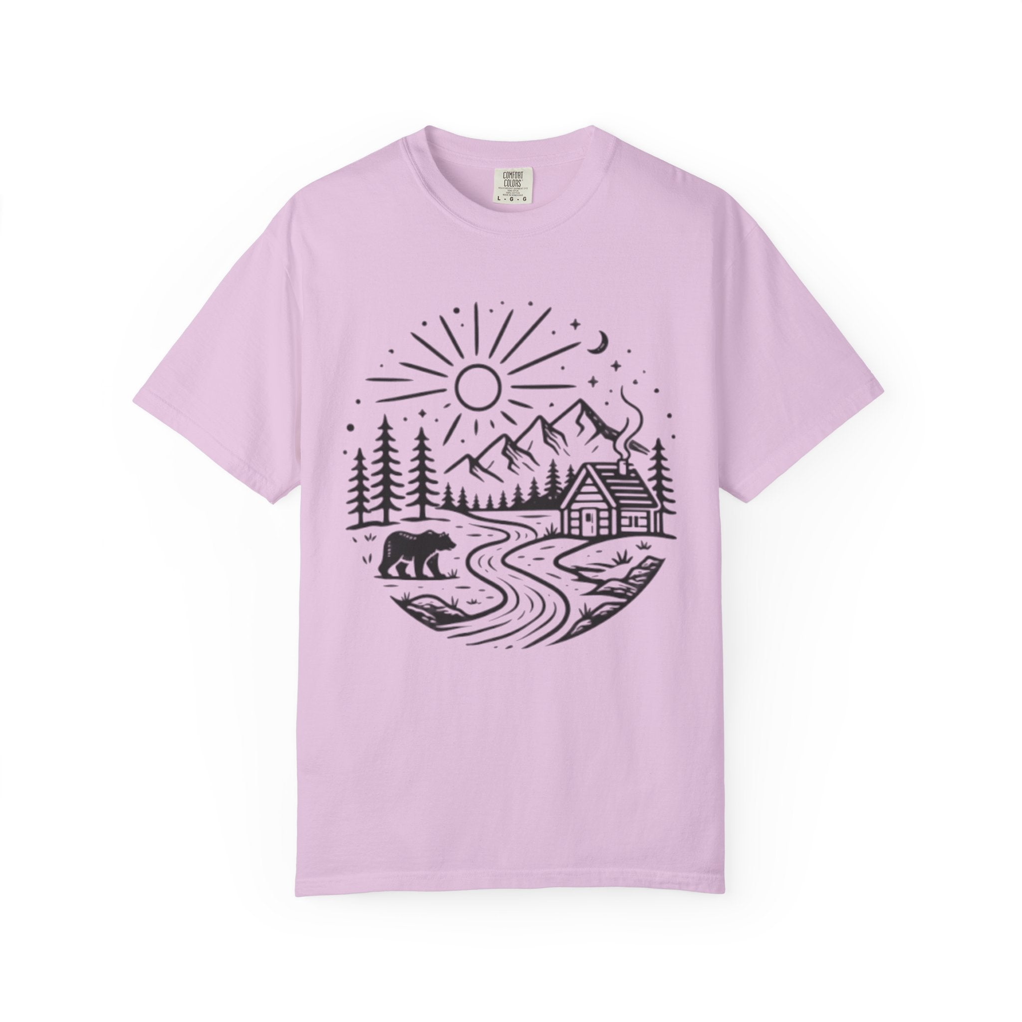 Nature Cabin T-Shirt | Scenic Mountain, River & Bear Outdoor Graphic Tee