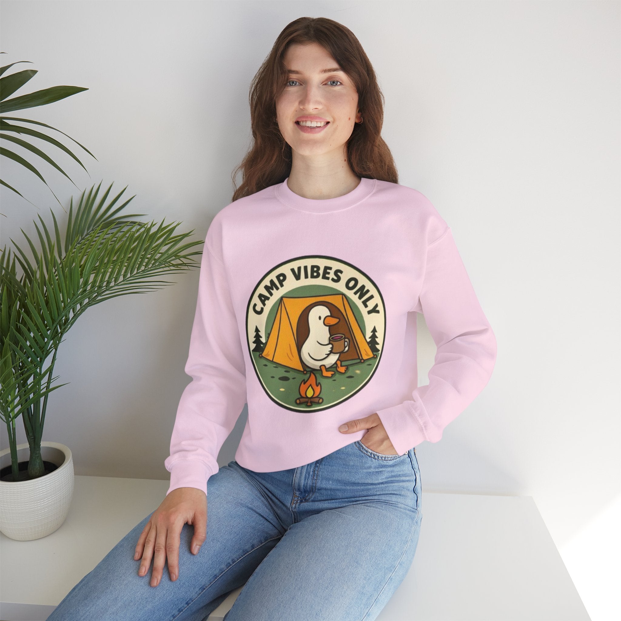 Camp Vibes Crewneck Sweatshirt | Cozy Camping Duck Graphic