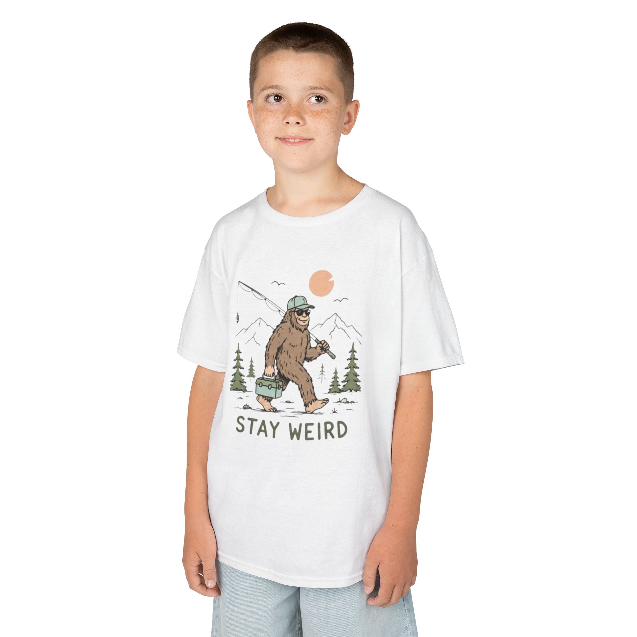 Kids Tee | Stay Weird Bigfoot Fishing