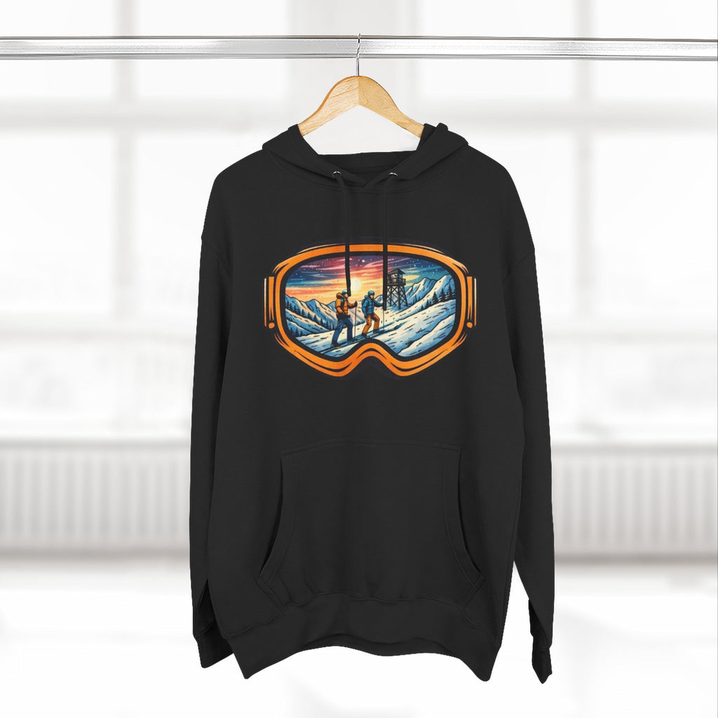 Ski Goggles Graphic Hoodie | Sunset Mountain Ski Fleece Pullover