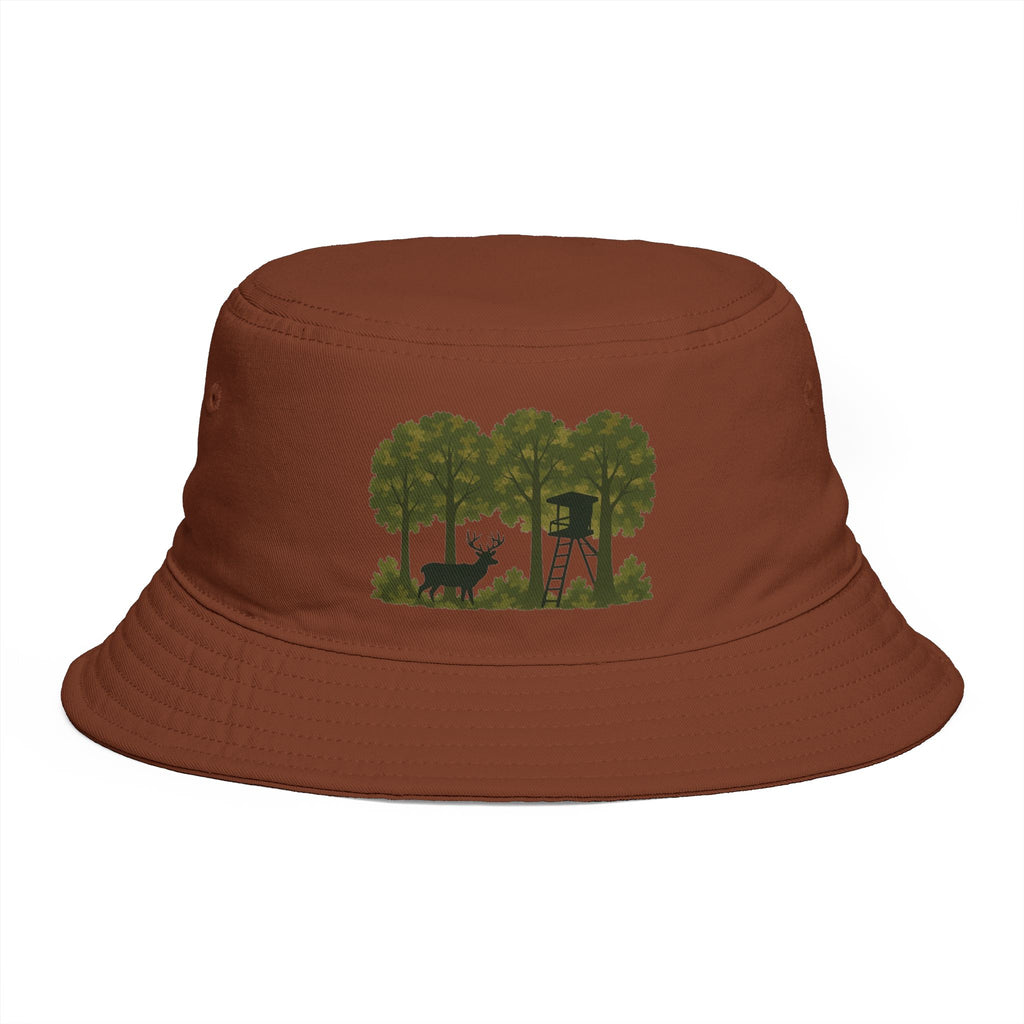 Hunter Scene Bucket Hat | Woodland Deer & Tree Stand Outdoor Bucket Hat