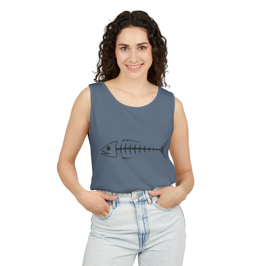 Fish Skeleton Tank Top | Minimalist Fishing Graphic Sleeveless Tee