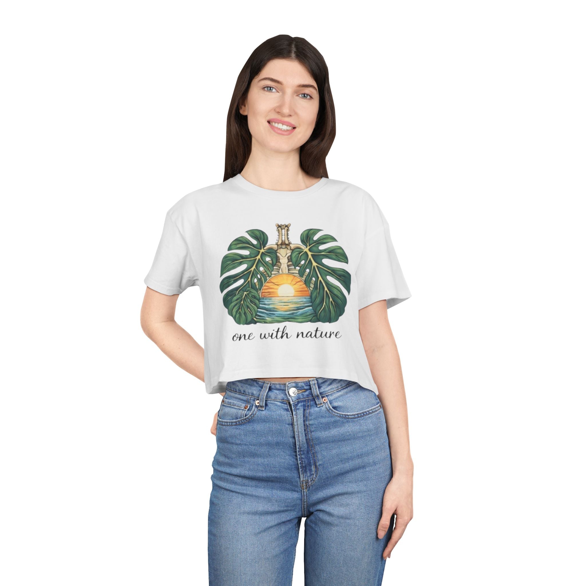 One With Nature Crop Tee | Botanical Sunset Womens Cropped T-Shirt