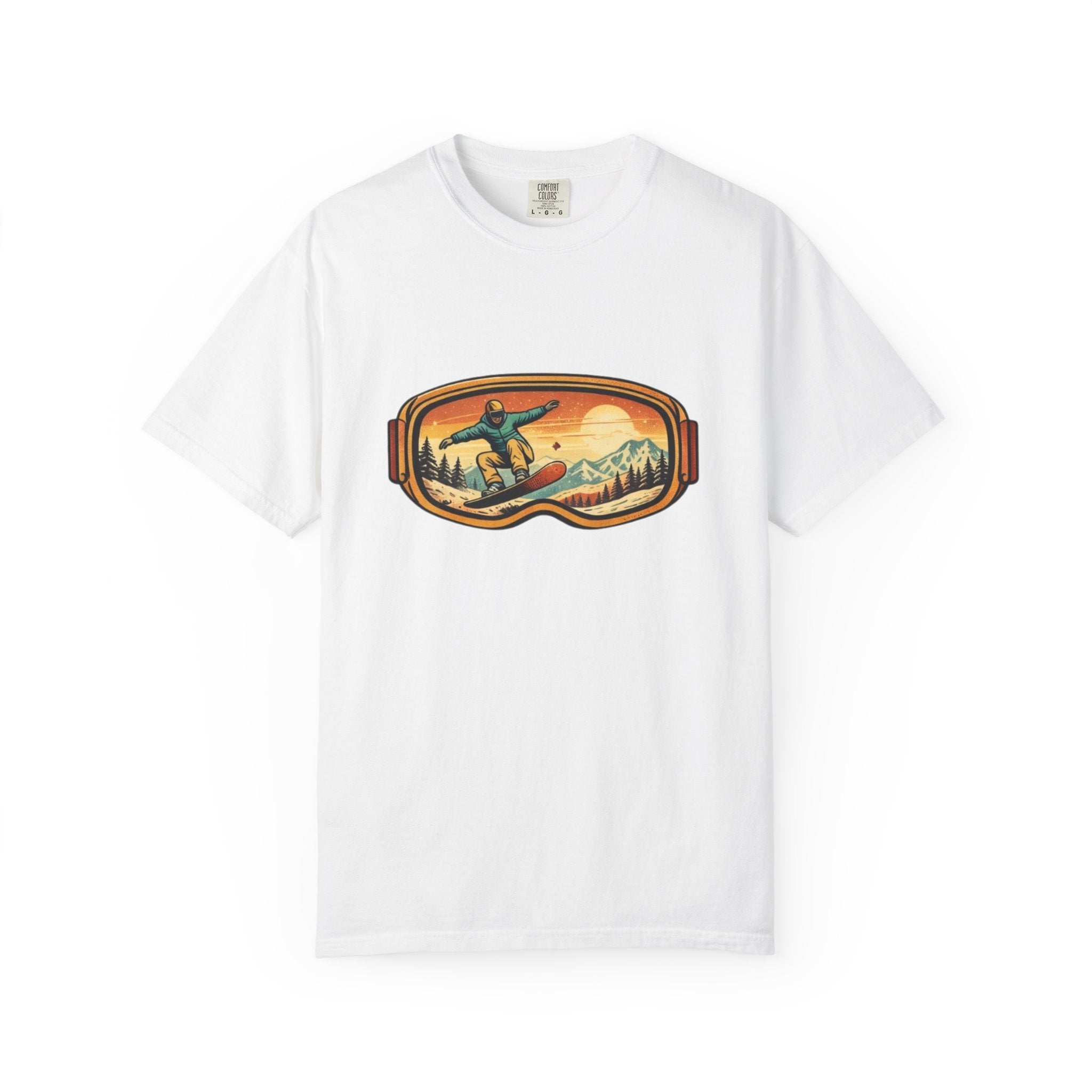 Snowboard Goggles Graphic T-Shirt | Retro Mountain Snowboarding Tee