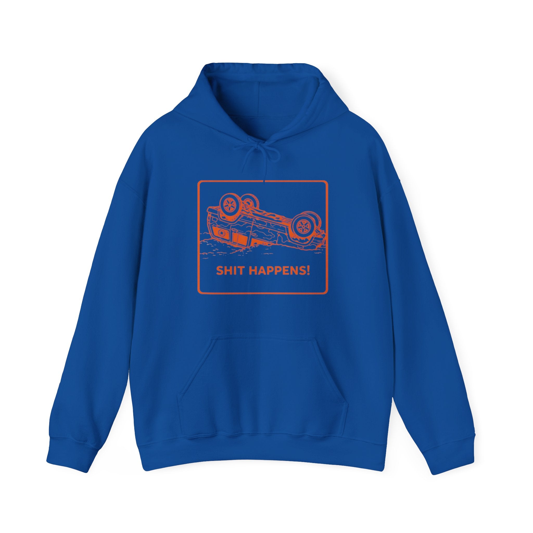 Hoodie | "Shit Happens" Upside-Down Car Graphic Comfort Hoodie