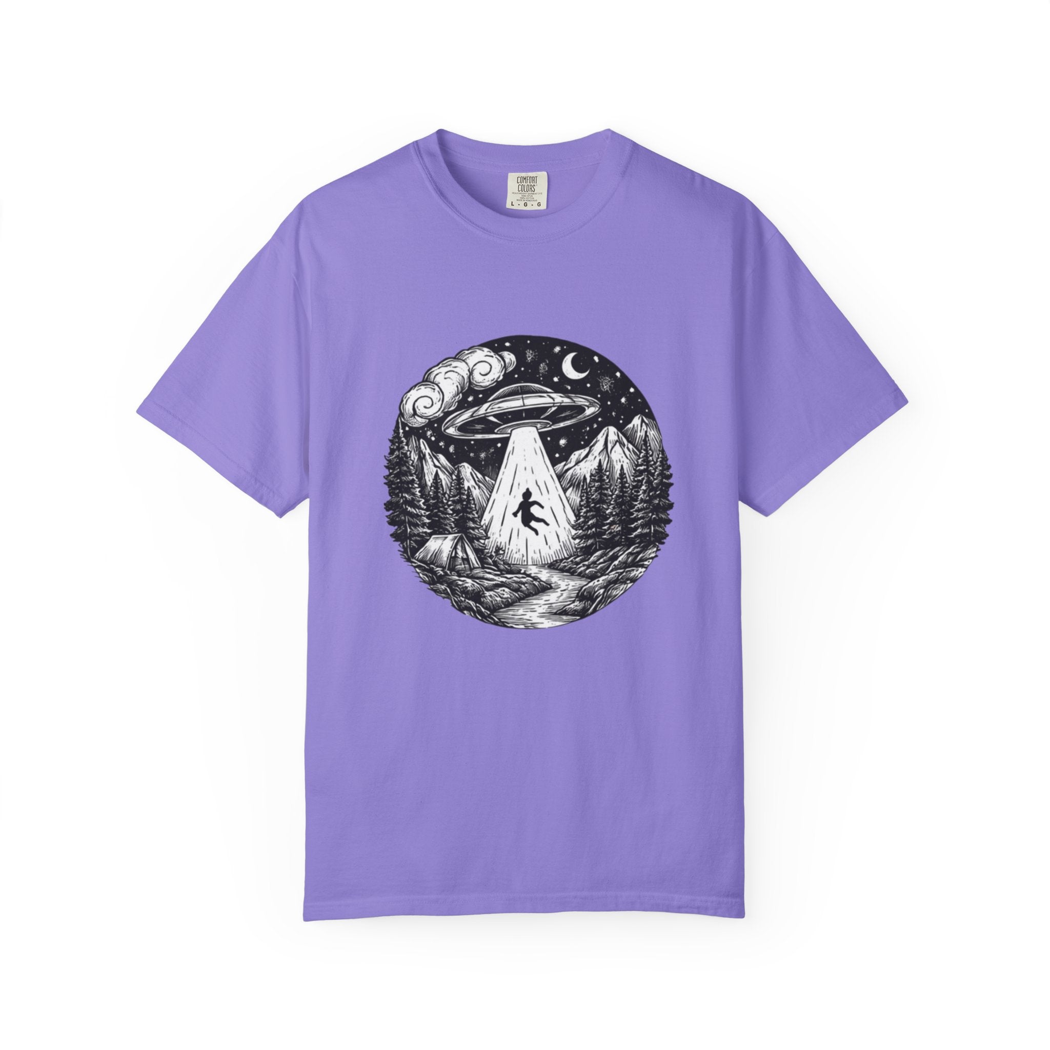 Alien Abduction Forest T-Shirt | Retro UFO Nature Graphic Tee