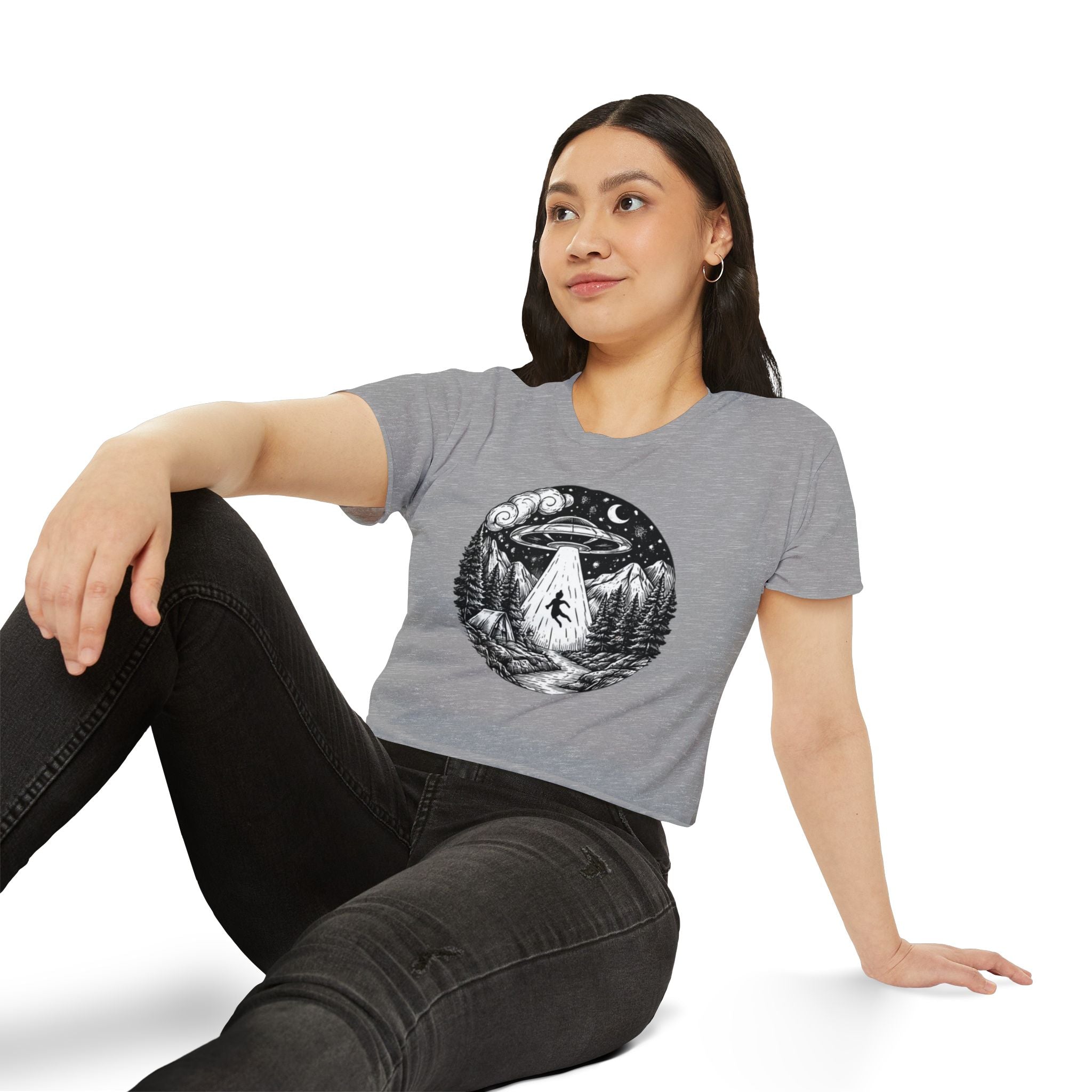 Crop Top | UFO Abduction Night Sky Graphic Women's Festival Crop