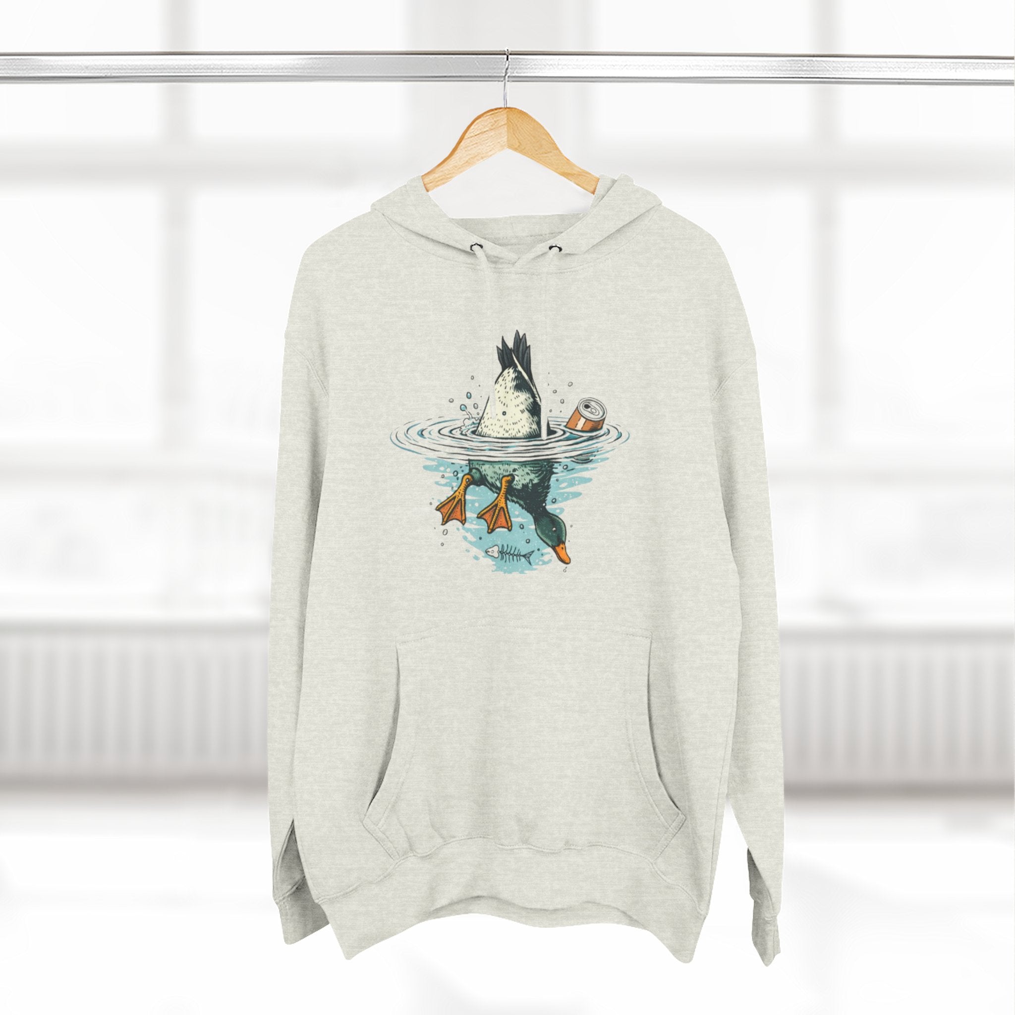 Bottoms Up Duck Fleece Hoodie | Beer Can Graphic Three Panel Pullover