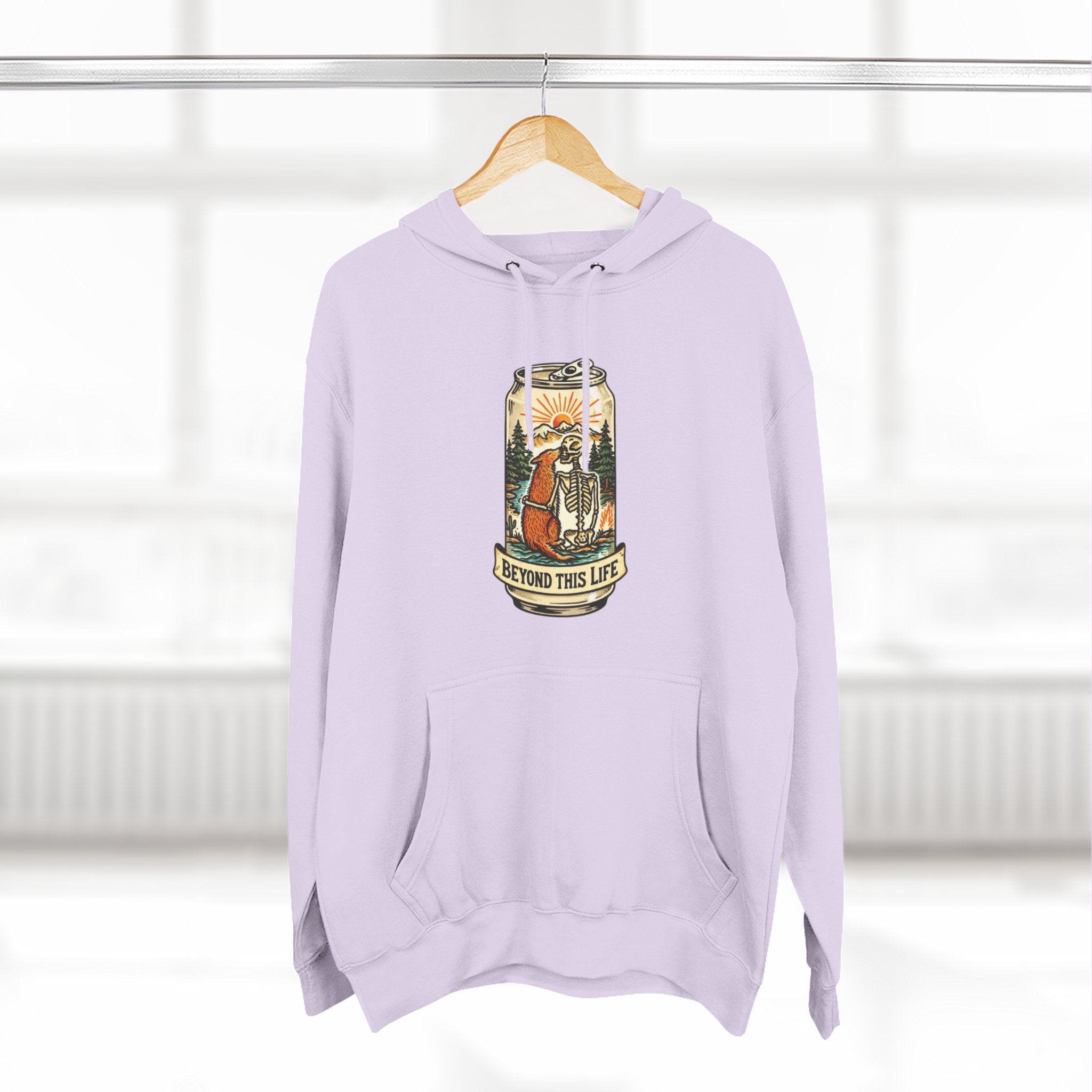 Vintage Skeleton and Dog Camper Hoodie | Beyond This Life Retro Travel Graphic