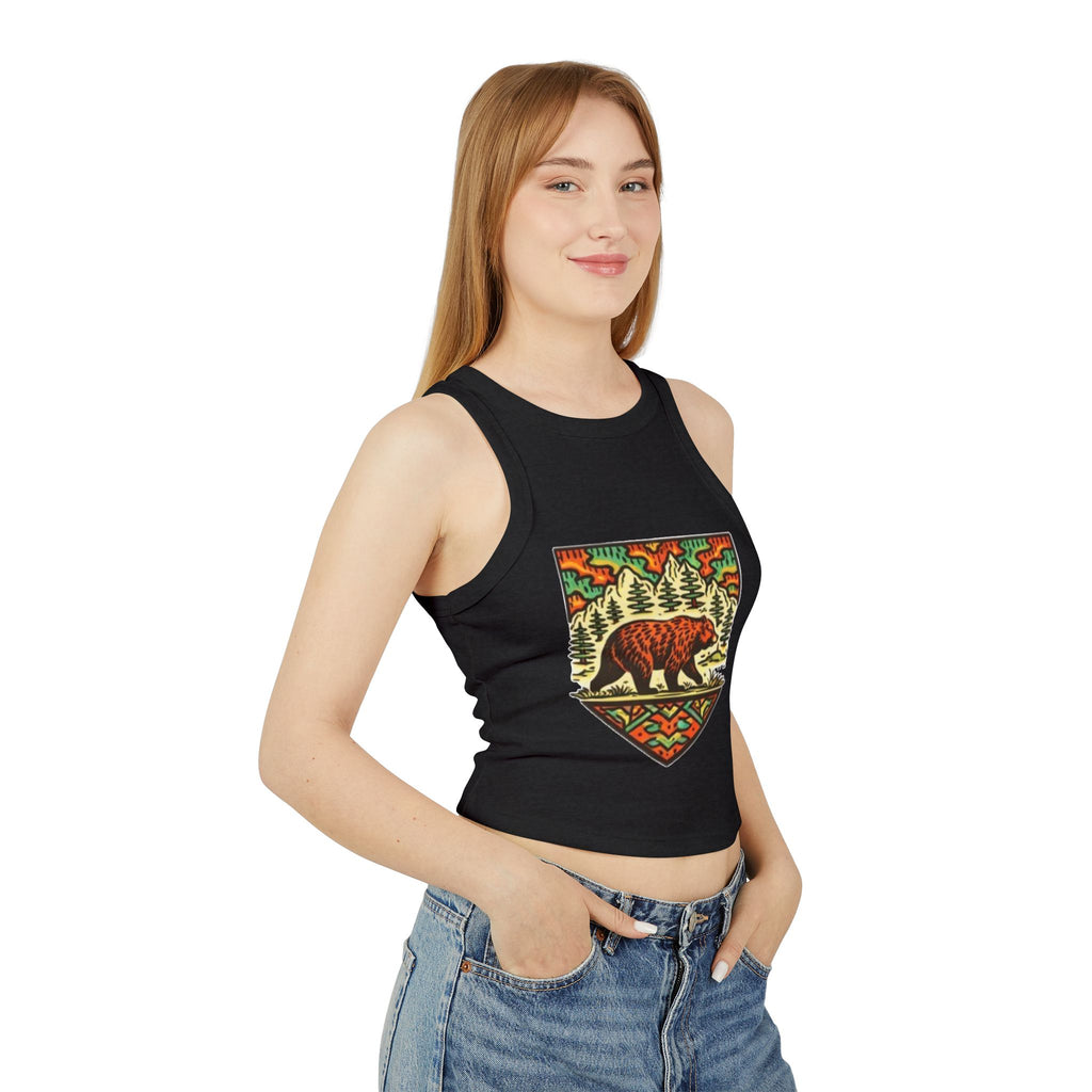 Bear Forest Tank Top | Vintage Wilderness Graphic Racer Crop