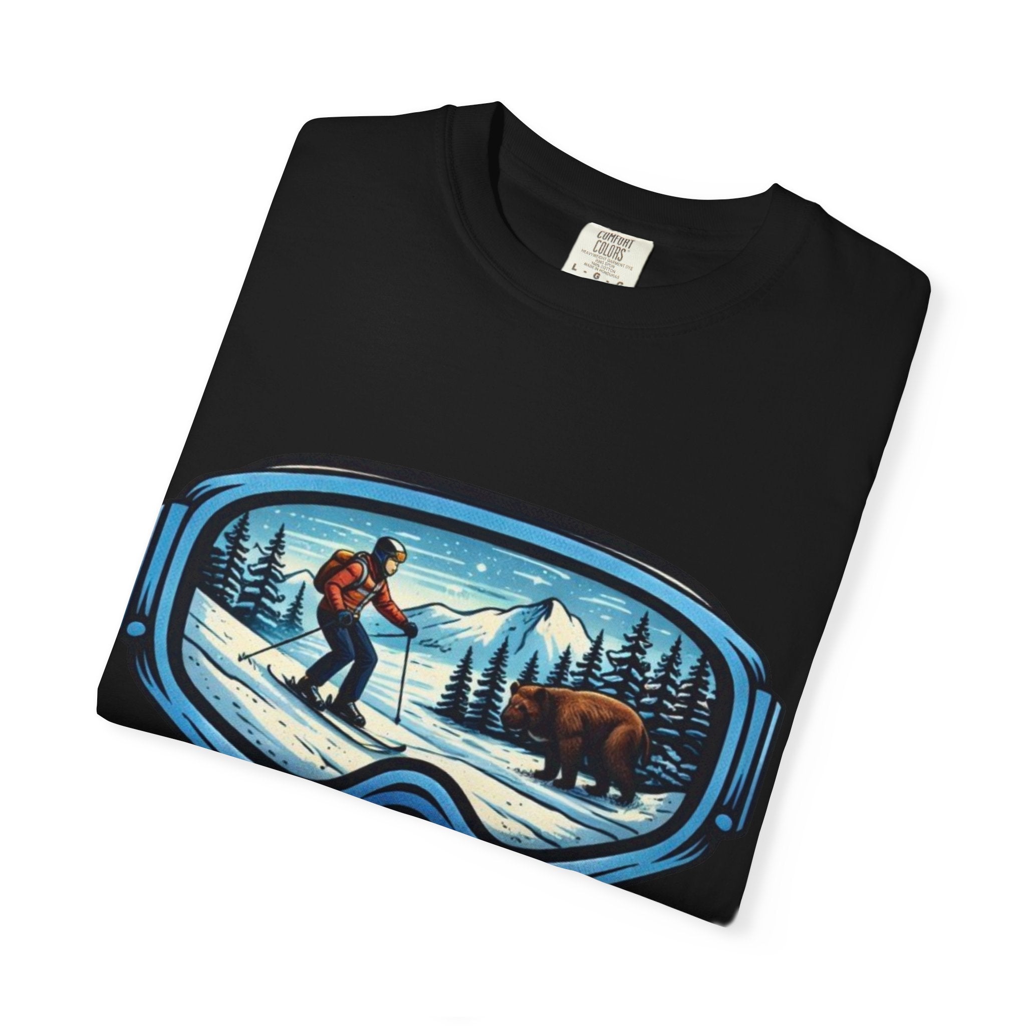 Ski Goggles Scenic T‑Shirt | Skier and Bear Mountain Winter Graphic Tee