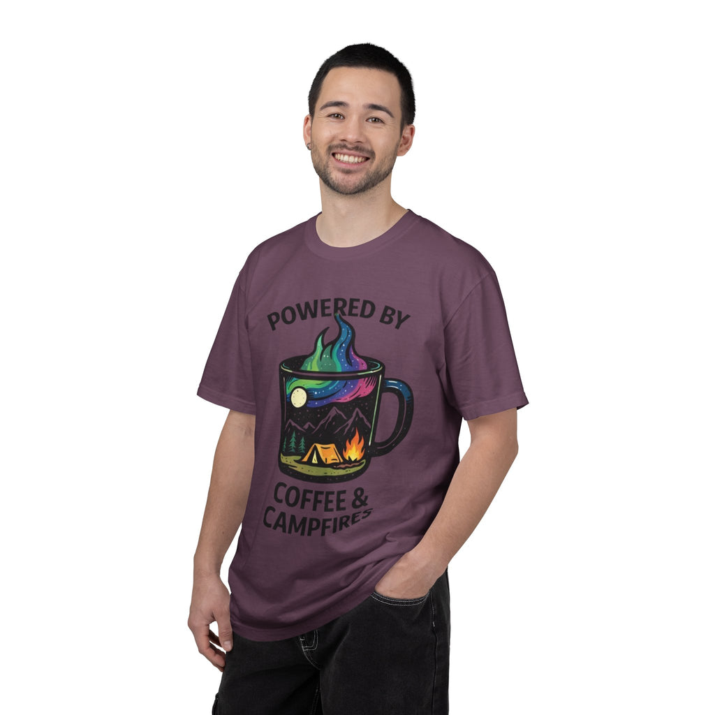 Powered by Coffee & Campfires T-shirt | Camping Mug Nature Graphic