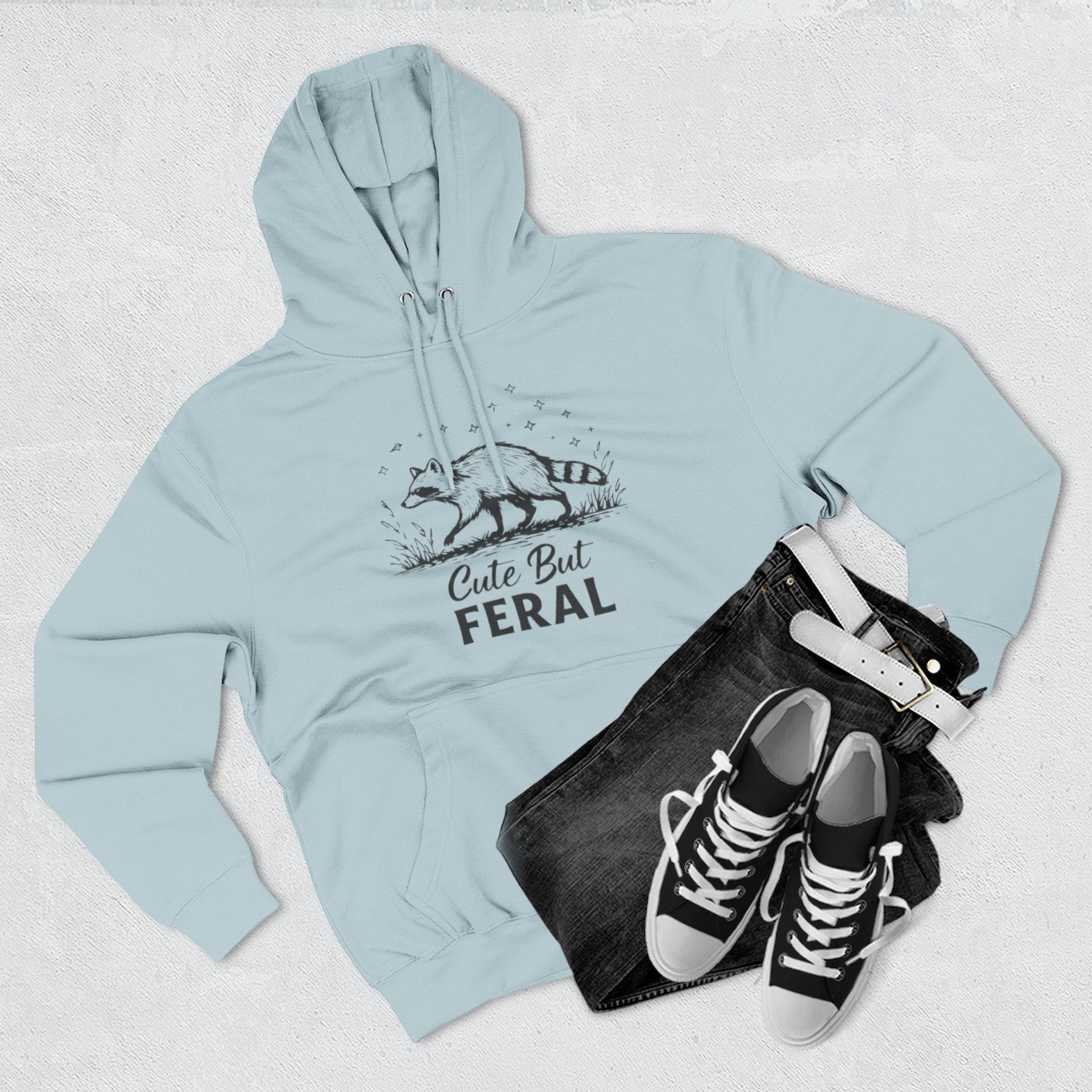 Cute But Feral Hoodie | Raccoon Illustration Graphic Pullover