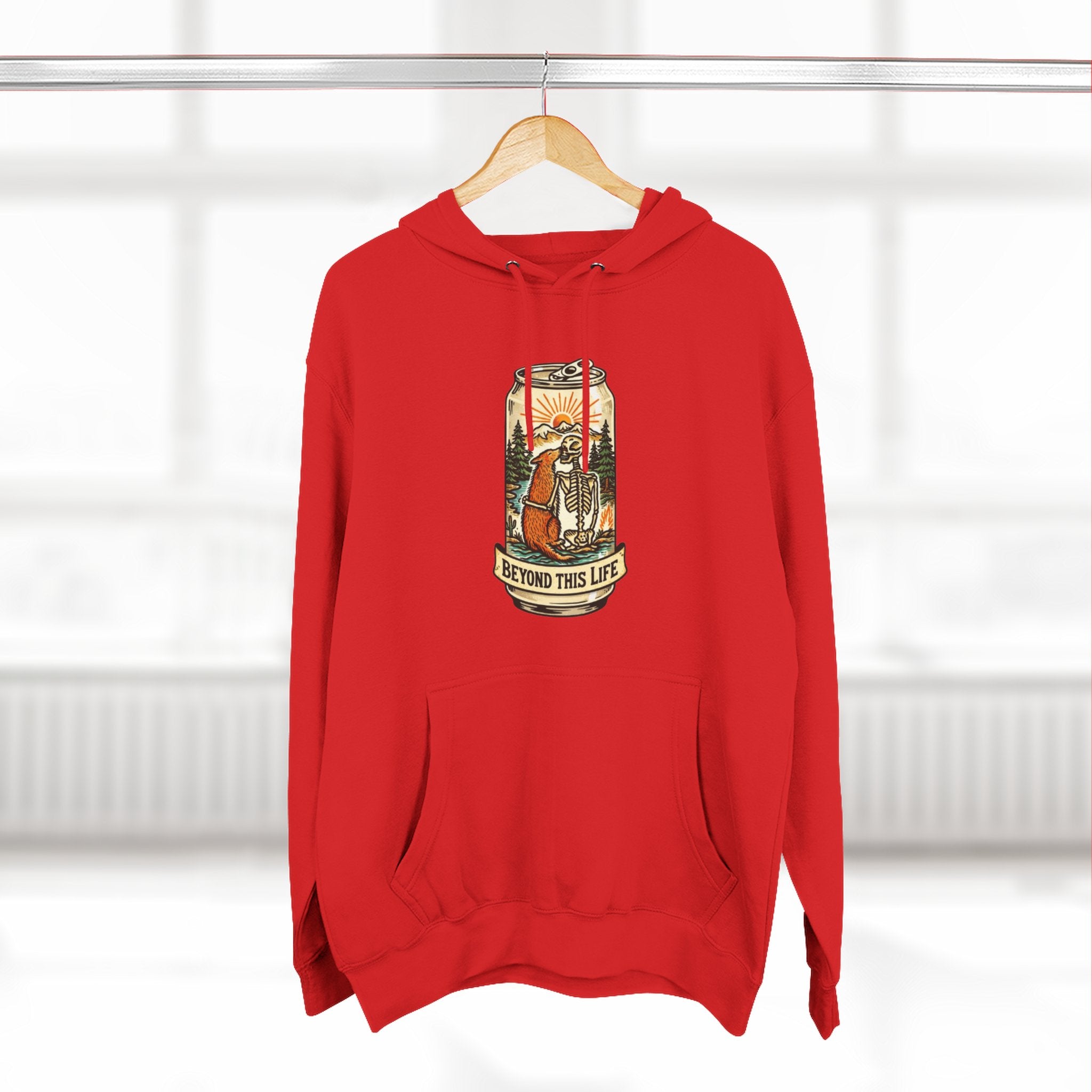 Vintage Skeleton and Dog Camper Hoodie | Beyond This Life Retro Travel Graphic
