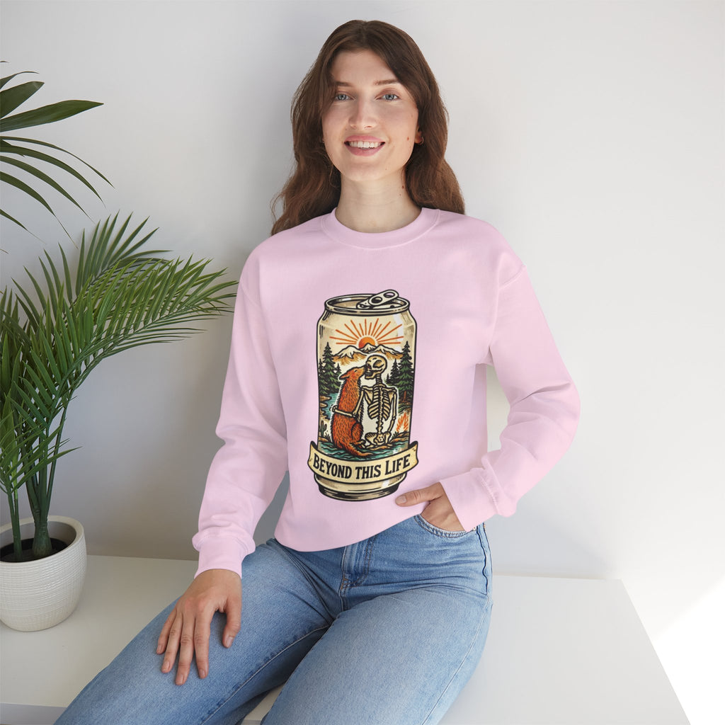 Crewneck Sweatshirt | Beyond This Life Bear & Skeleton Can Graphic
