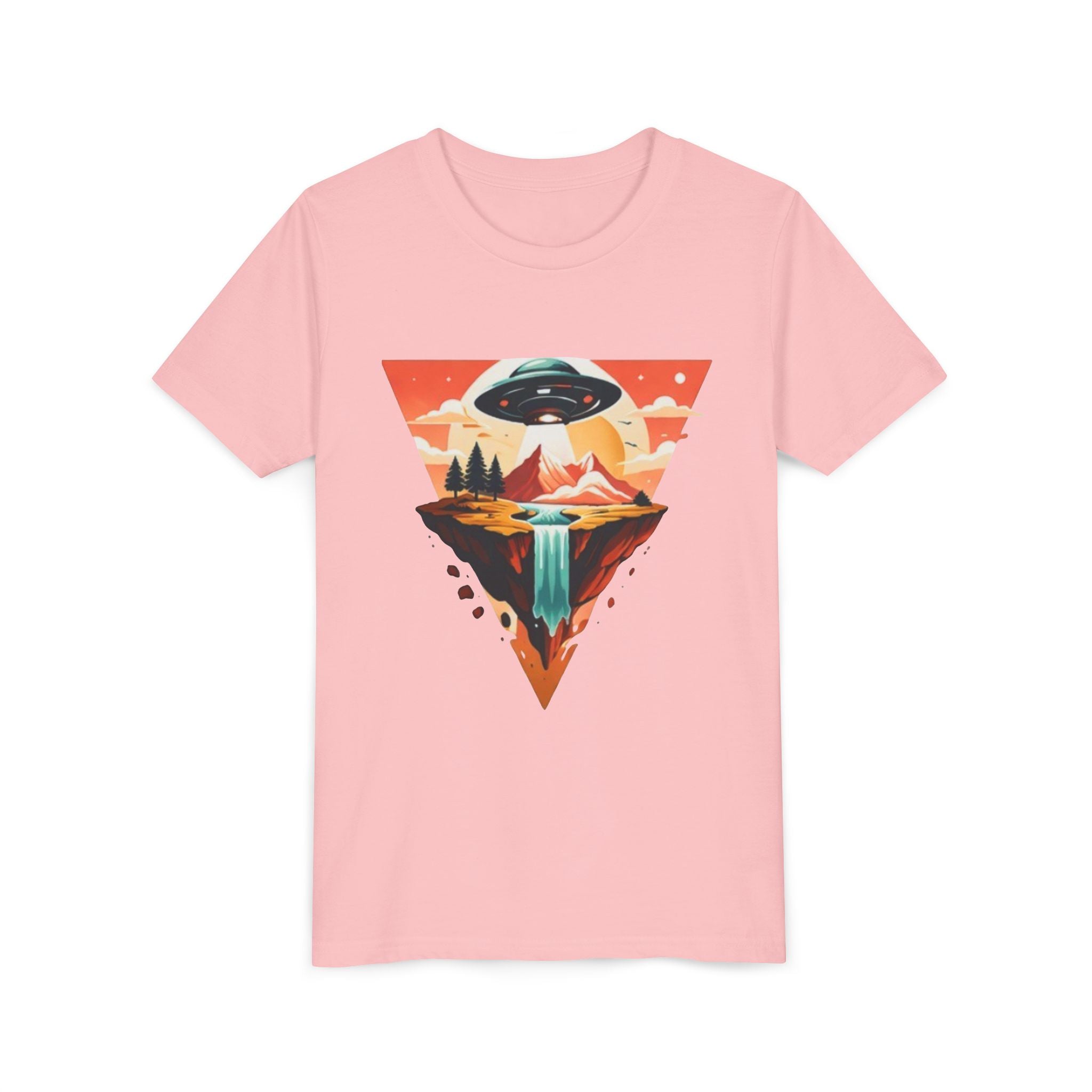 Youth Tee | UFO Mountain Landscape Graphic Tee | Alien Abduction Adventure