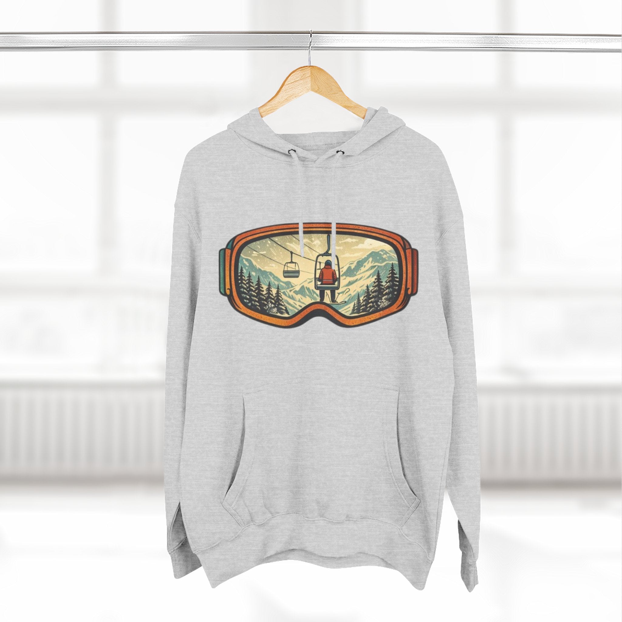 Ski Goggles Graphic Hoodie | Mountain Lift Scene Pullover
