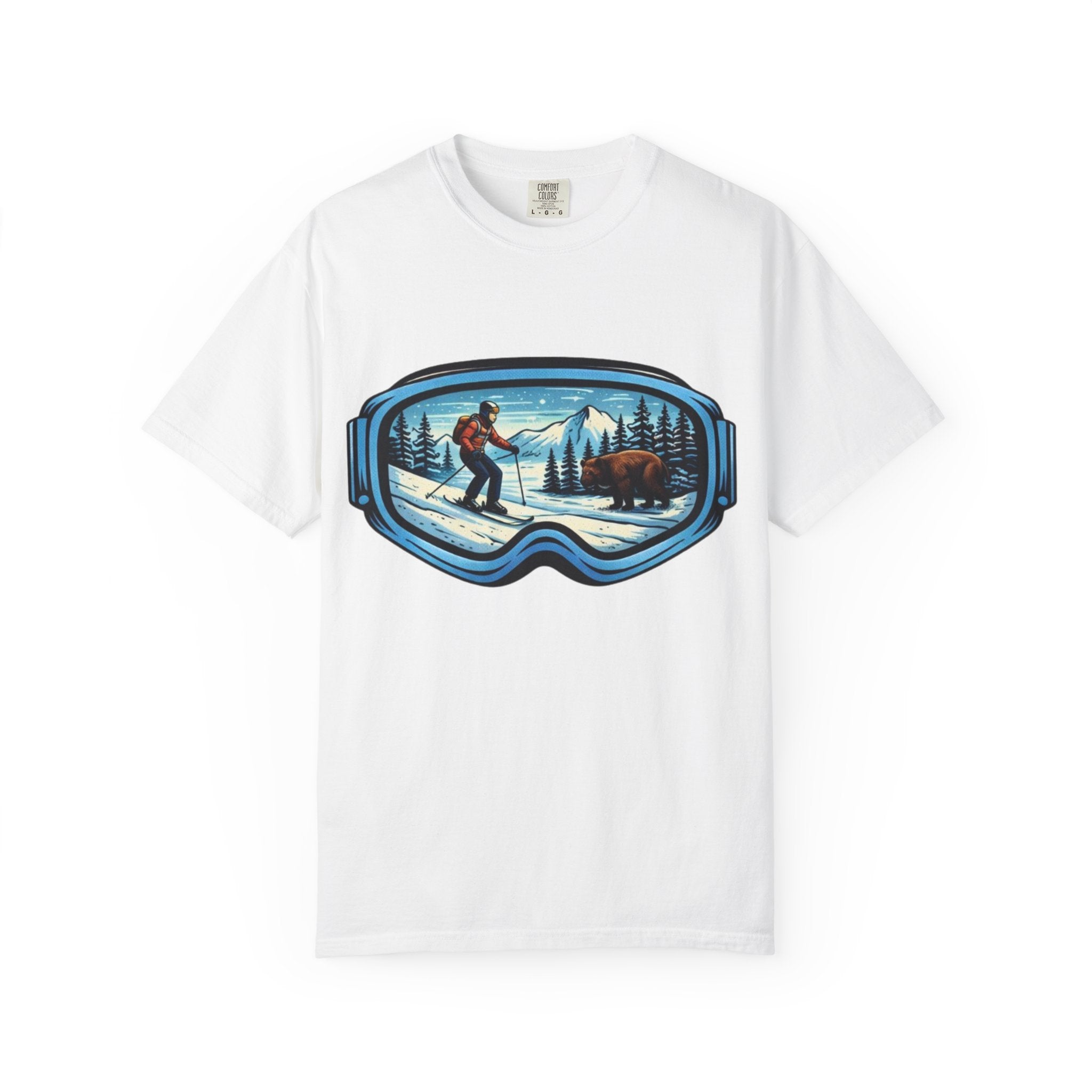 Ski Goggles Scenic T‑Shirt | Skier and Bear Mountain Winter Graphic Tee