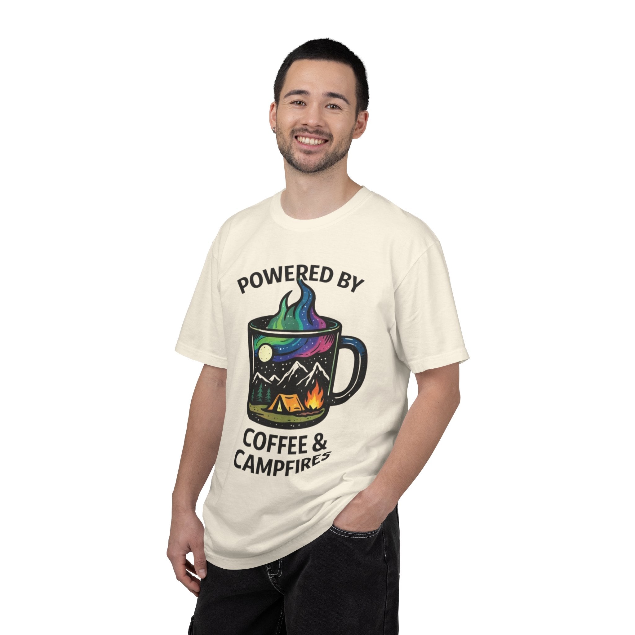 Powered by Coffee & Campfires T-shirt | Camping Mug Nature Graphic